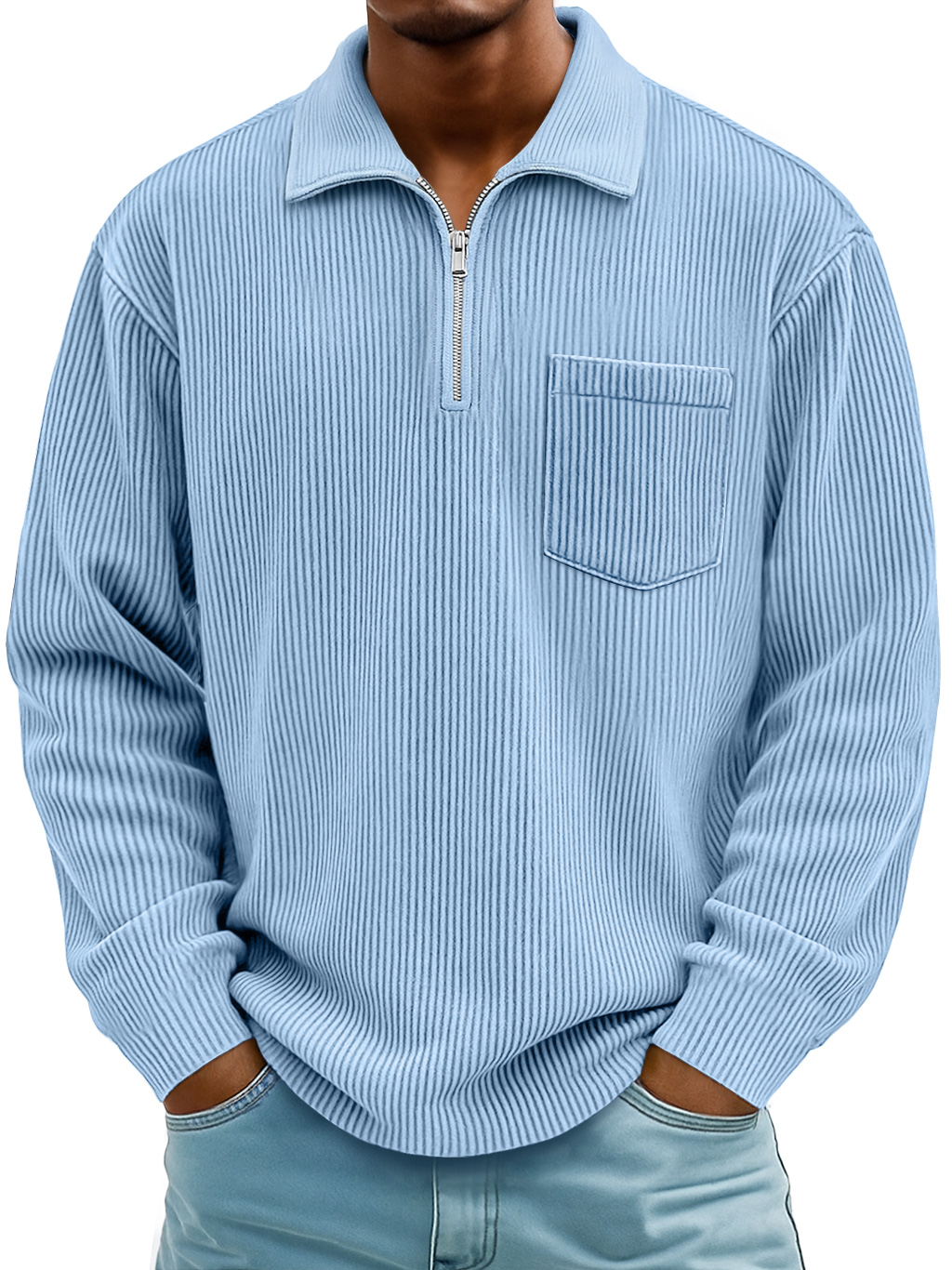 Herren Daily Casual Rippkragen Manhattan Lockere Langarm-Polohemd-deurabatt