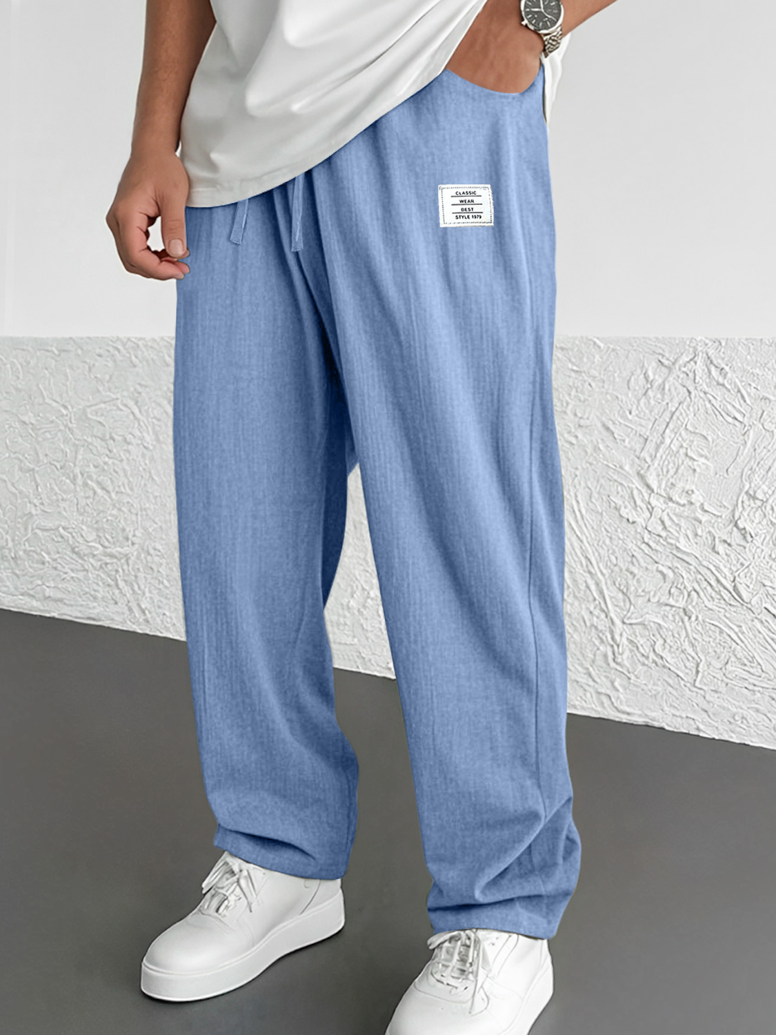 Herren Alltags Freizeit Bestickte Logo Einfarbige Komforthose-deurabatt
