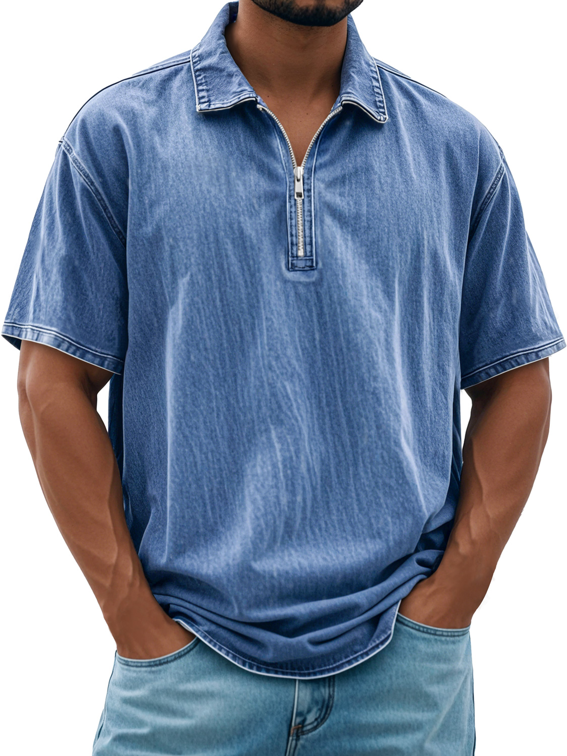 Herren Retro Daily Revers Reißverschluss Freizeit Kurzarm POLO Shirt-deurabatt