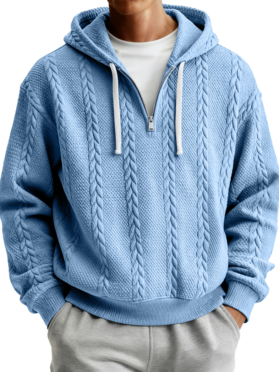 Herren Einfacher Texturierter Lässiger Reißverschluss Kapuzenpullover-deurabatt