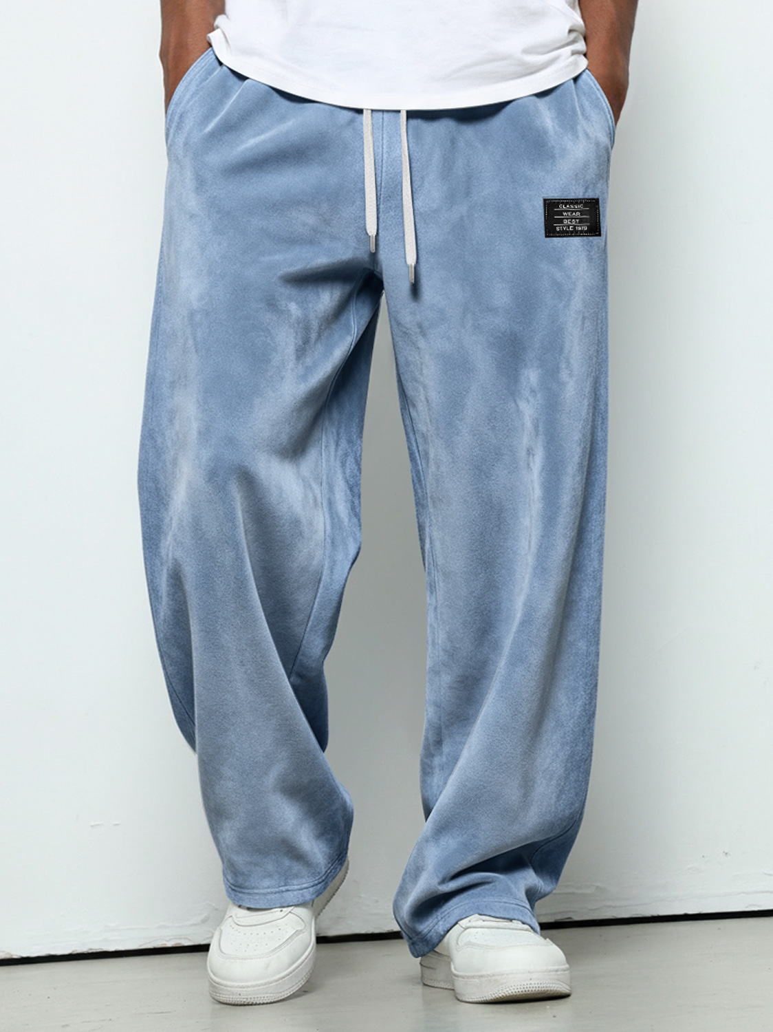 Herren einfache Wildleder bestickte Logo lockere einfarbige Hose-deurabatt