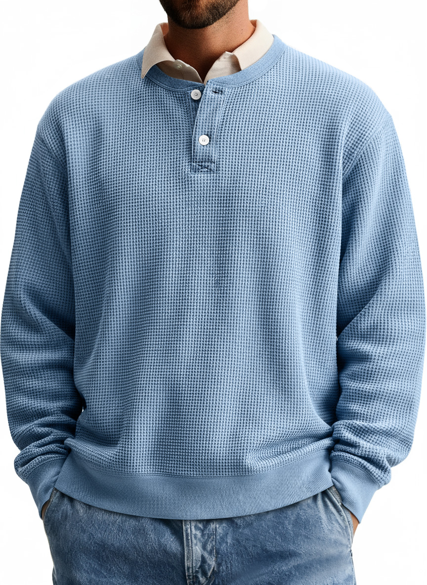 Herren Einfaches Waffel Freizeit Langarm Henley Shirt-deurabatt
