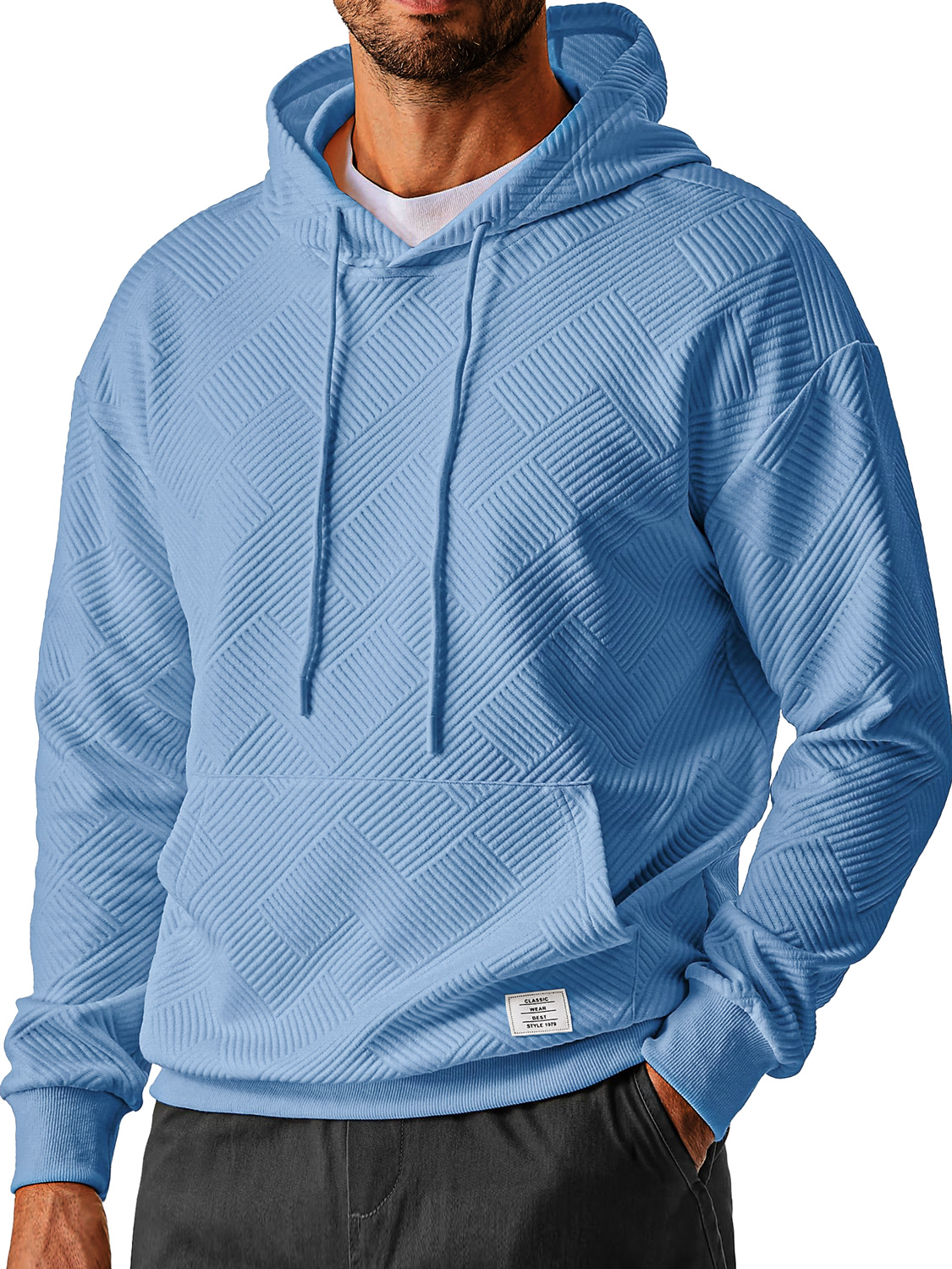 Herren Alltags Einfach Texturiertes Besticktes Logo Kapuzenpullover mit langen Ärmeln-deurabatt