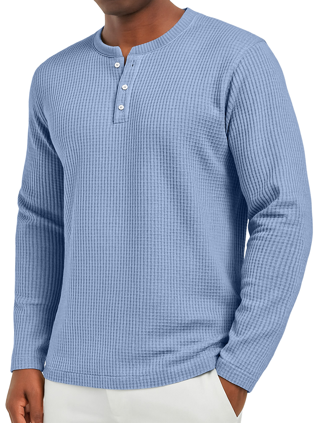 Herren Alltags Waffel Freizeit Button-Down Langarm Henley-deurabatt