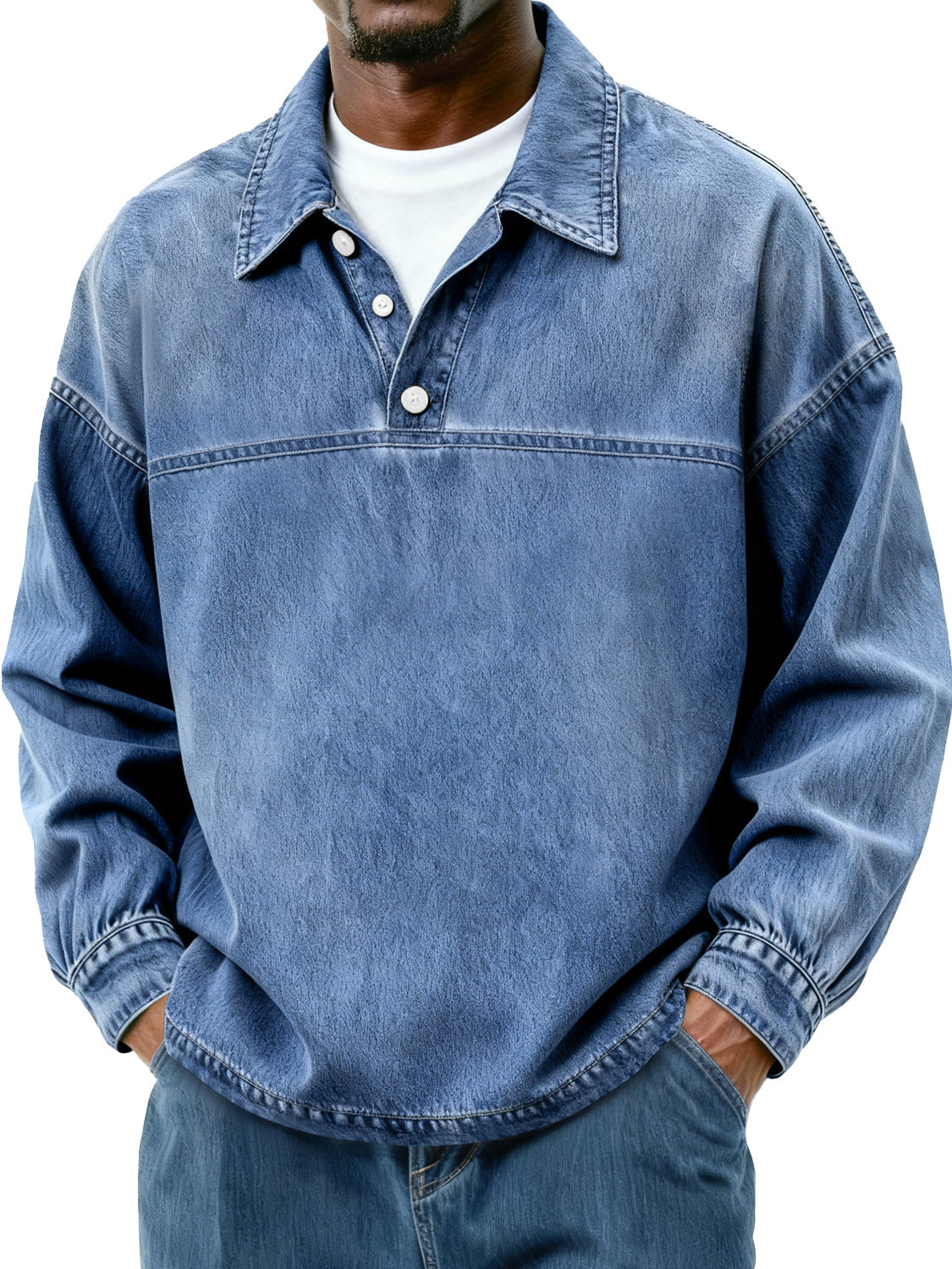 Herren Retro-Style Polohemd mit Knopfkragen-Design-deurabatt