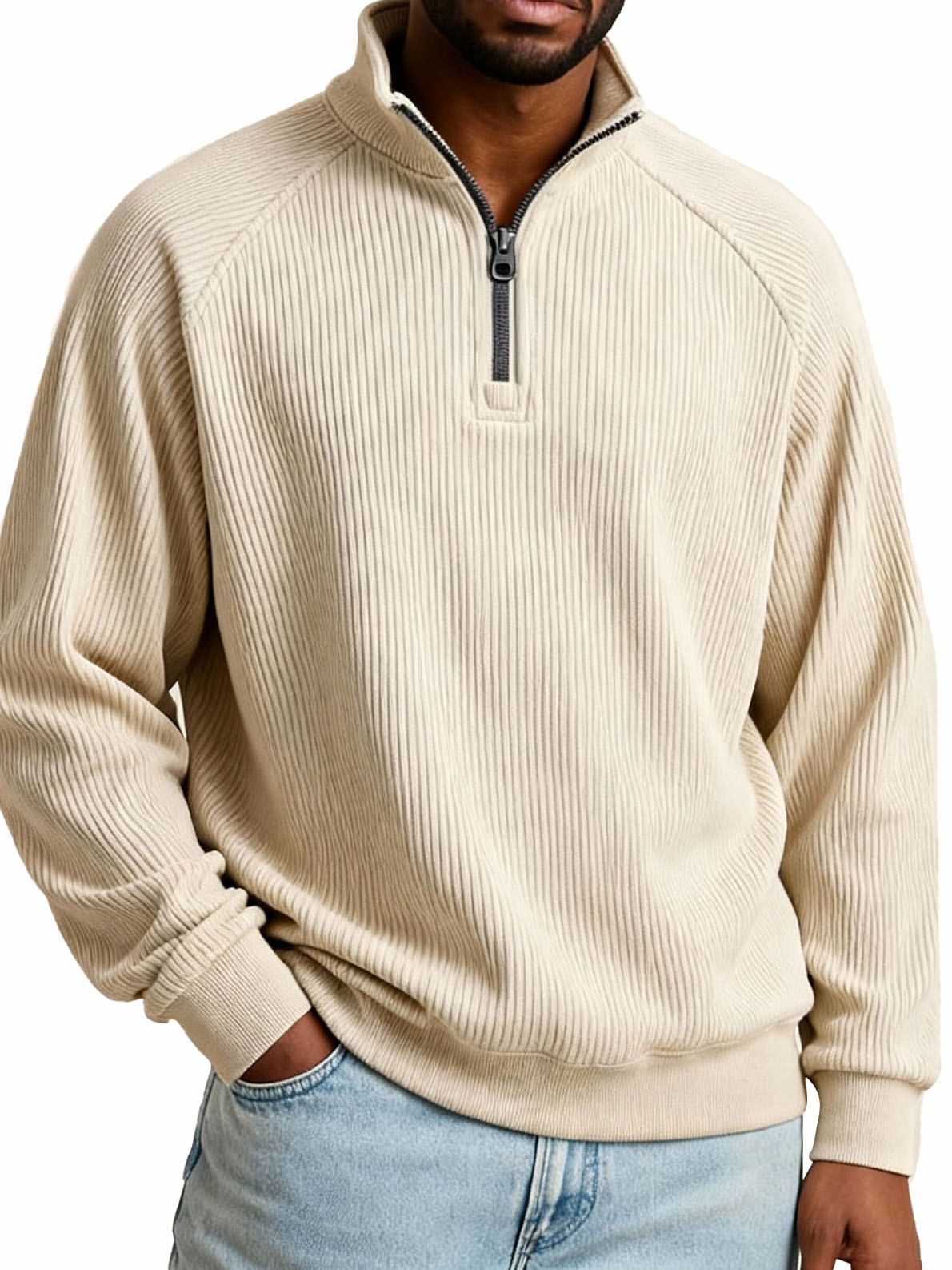 Herrenmode Freizeit Raglanärmel Stehkragen Langarm Sweatshirt-deurabatt