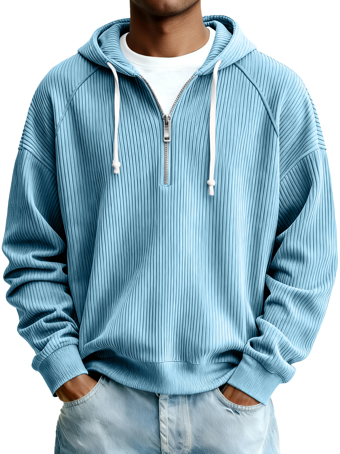 Herren Einfaches Rippstrick Reißverschluss Kapuzen Sweatshirt-deurabatt