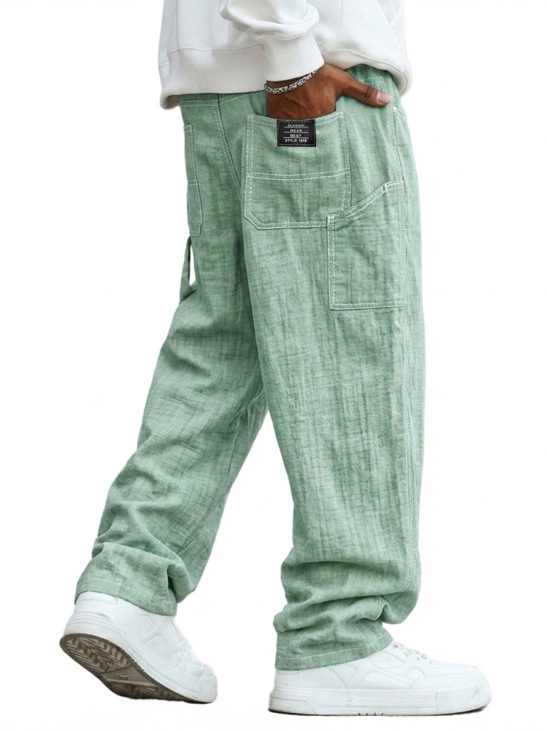 Herren Freizeit Leinen Mehrfach-Taschen Lockere Lange Hosen-deurabatt