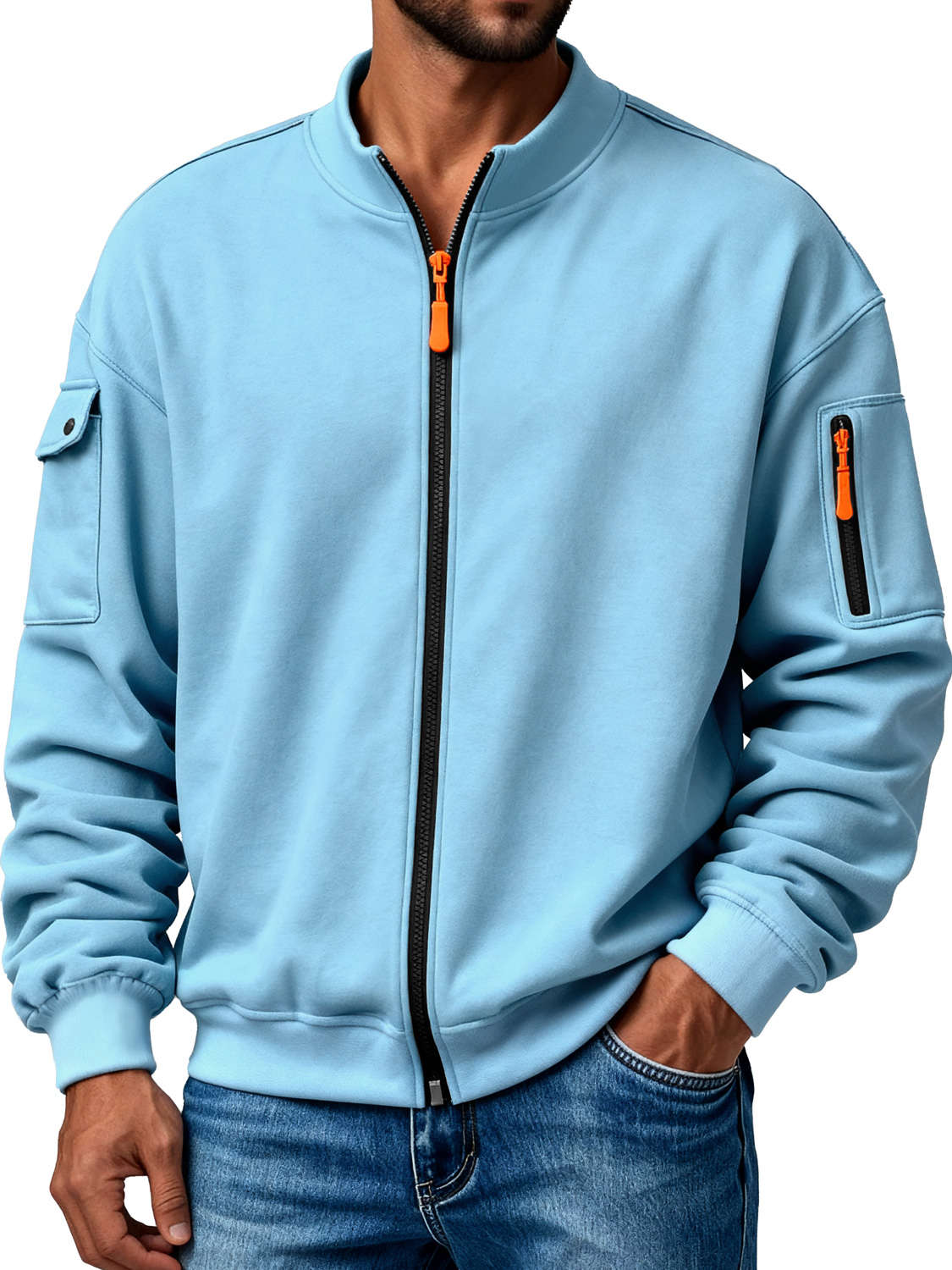 Herren Mehrfachtaschen Stehkragen Reißverschluss Freizeitjacke-deurabatt