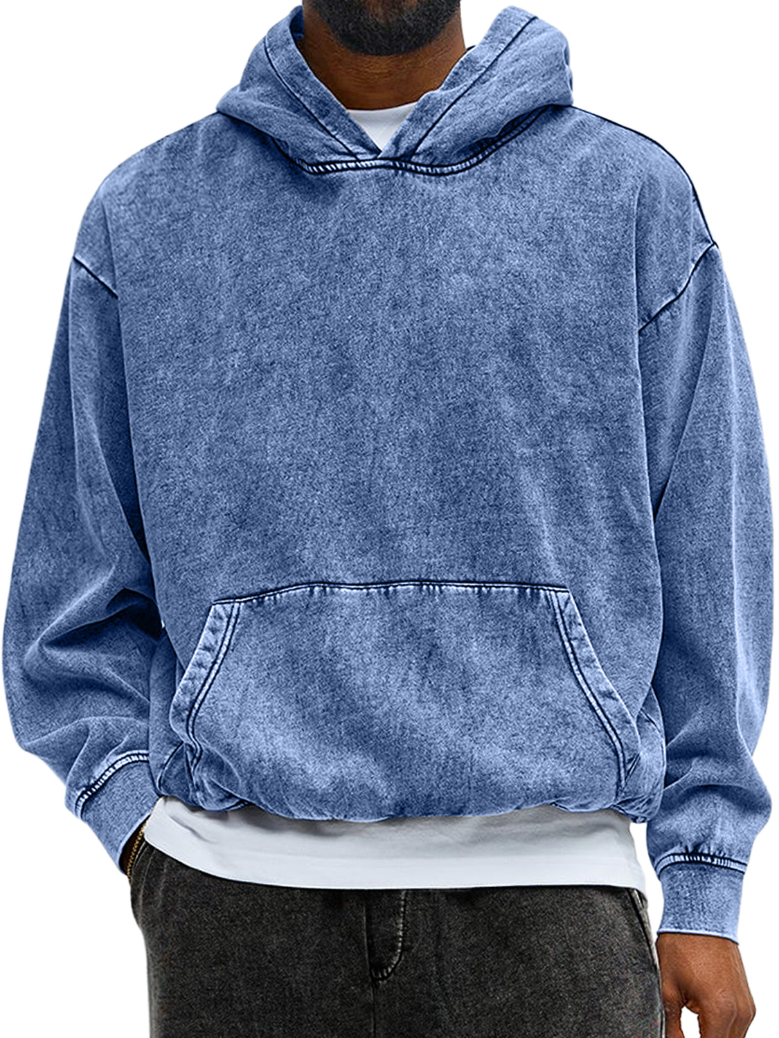 Herren Vintage gewaschenes Baumwoll-Hoodie mit langen Ärmeln-deurabatt