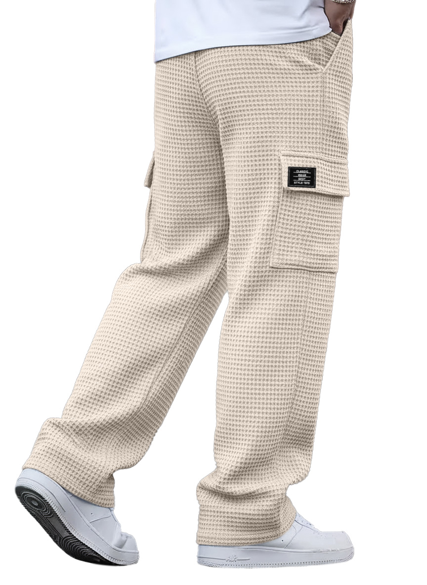 Einfache und vielseitige Waffelstrick-Multitaschen-Hose im lockeren Schnitt-deurabatt