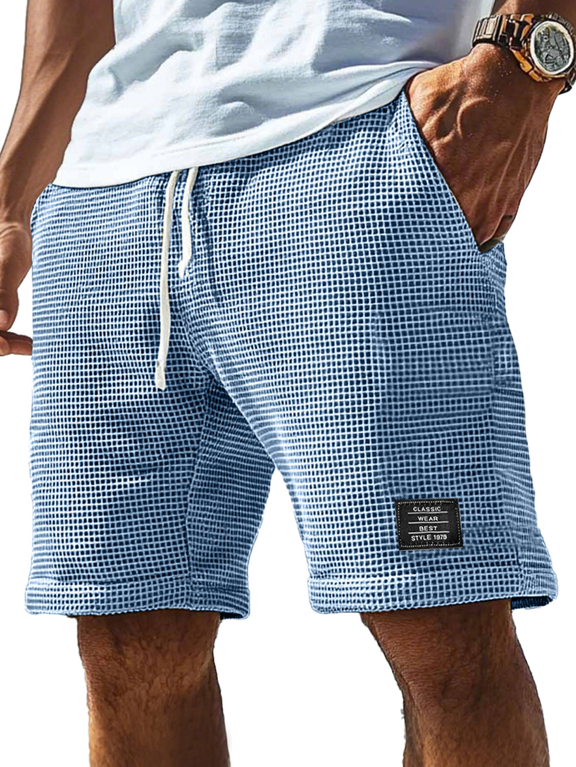Herren Alltagscord-Waffel bestickte Logo Freizeitshorts-ZierMode