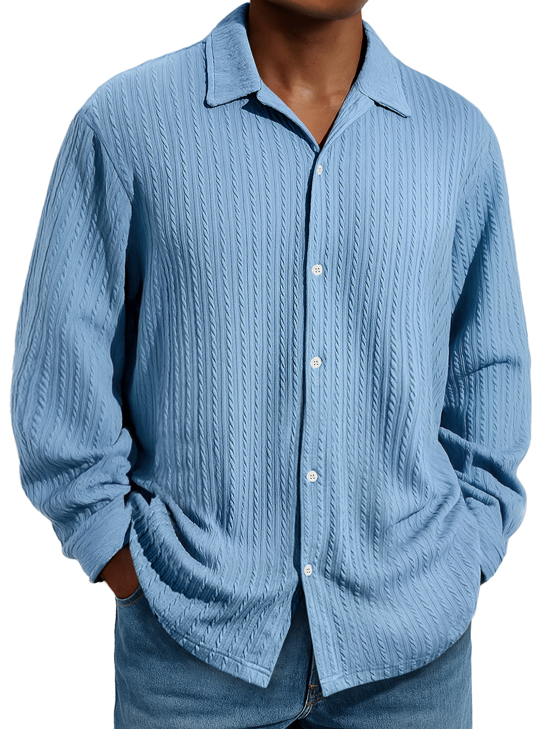 Herren Daily Jacquard Struktur Freizeit- und Komfort Langarmhemd-deurabatt