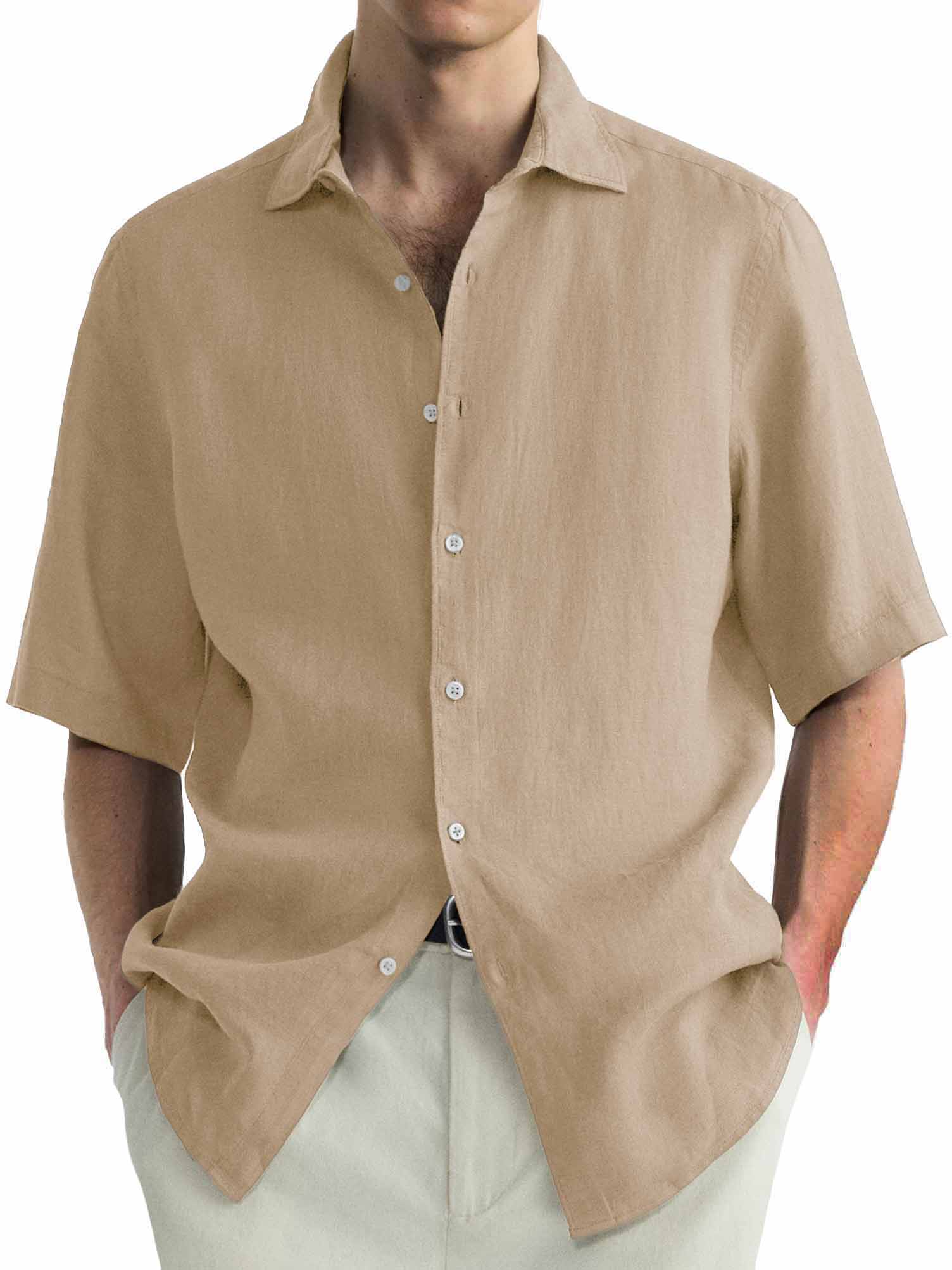 Herren Baumwolle Hawaiian Sommer Bequem Lässig Grundlegend Einfarbig Kurzarmhemd-deurabatt