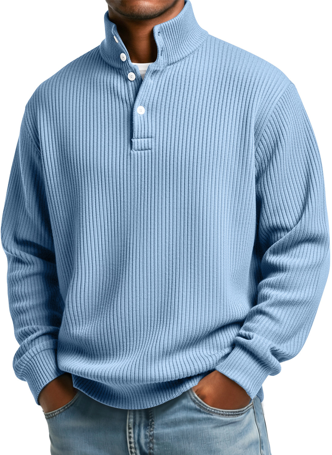 Herren Sweatshirt mit vertikalen Streifen, Stehkragen, Knopf, lässig und locker-deurabatt