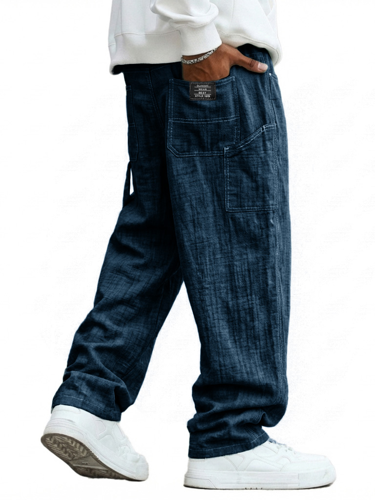 Herren Freizeit Leinen Mehrfach-Taschen Lockere Lange Hosen-deurabatt
