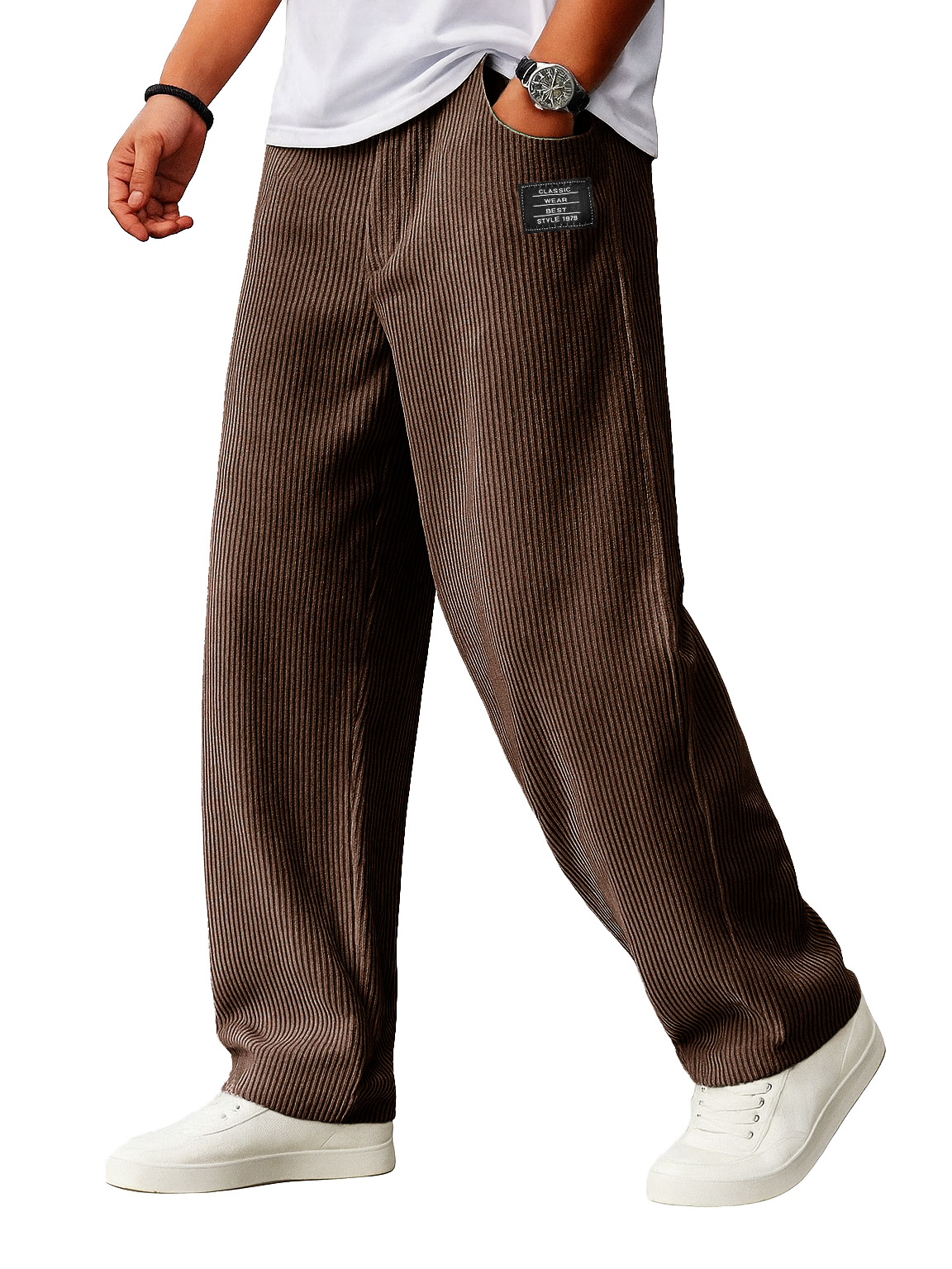 Herren lockere Mode Cordstoff gerippter Stoff besticktes Logo Kordelzug lockere elastische Taille Taschenhose-ZierMode