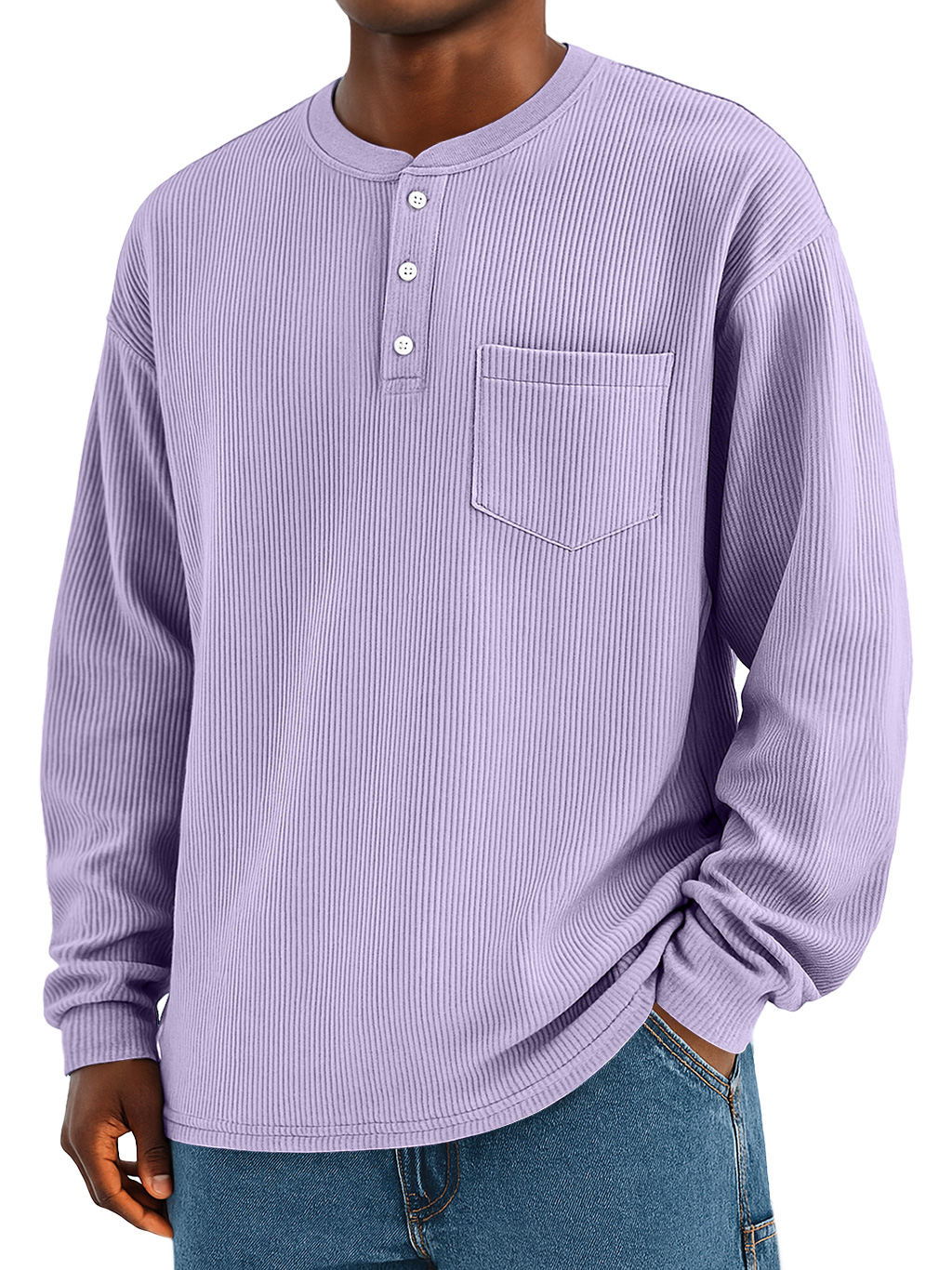 Männliches modisches Alltags-Ripp-Taschen-Casual Langarm-Henley-Shirt-deurabatt