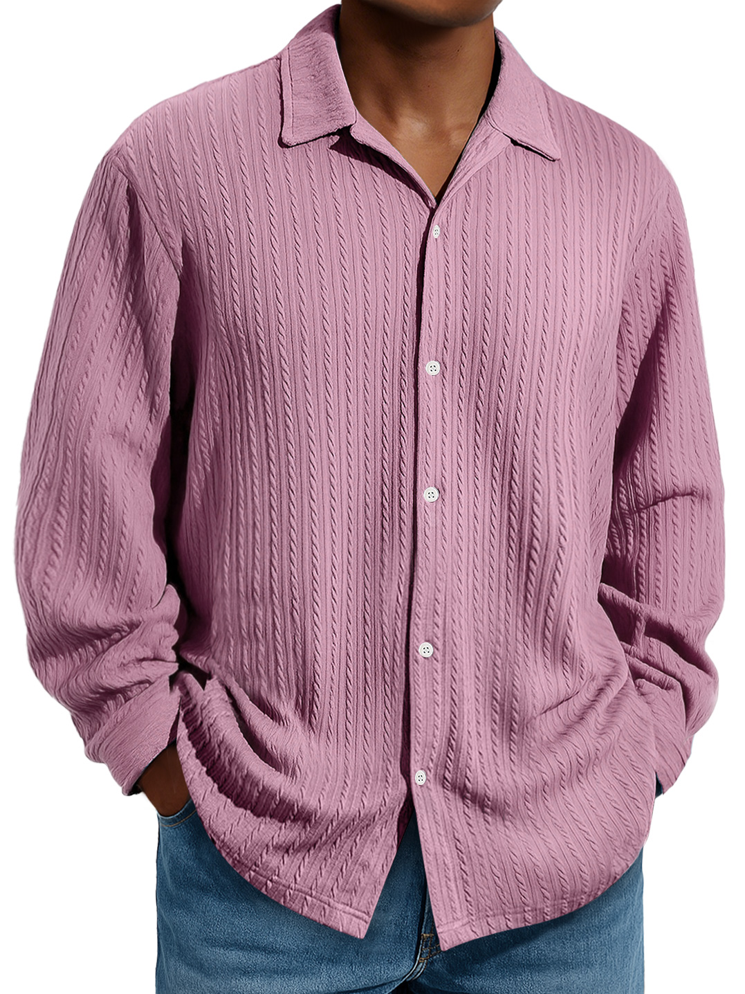Herren Daily Jacquard Struktur Freizeit- und Komfort Langarmhemd-deurabatt