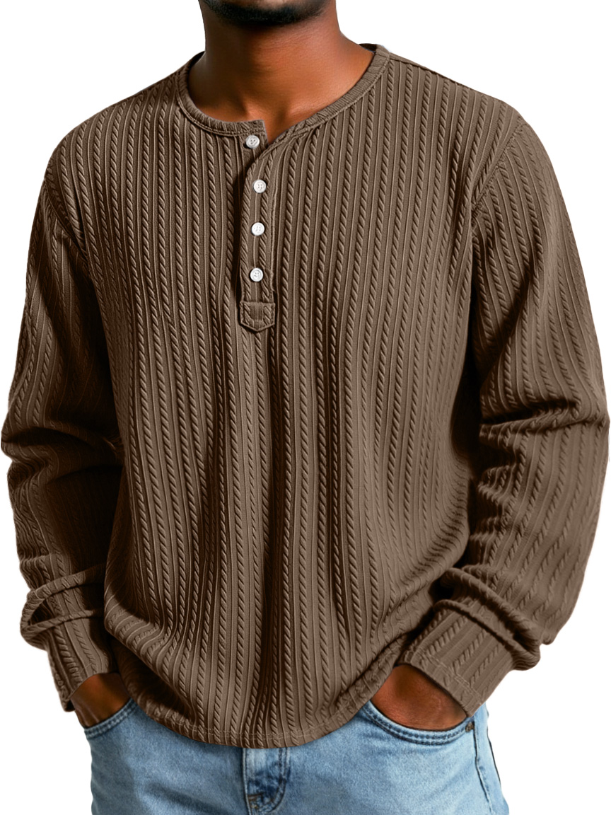 Herren Einfacher Textur Lässiges Button-Down Langarm Loose Henley Hemd-deurabatt
