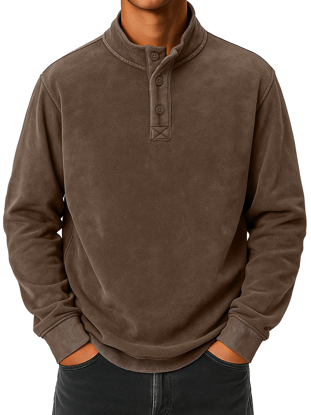 Herren Vintage abgenutzter Stehkragen Knopf-down bequemer Sweatshirt-deurabatt