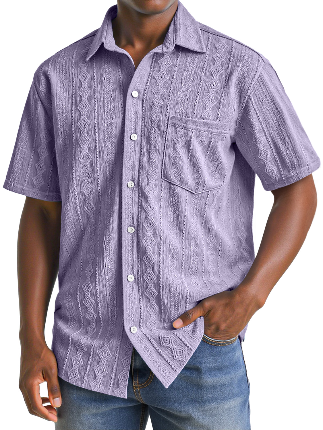 Herren Daily Texture Casual Pocket Revers Einfarbig Bequem Kurzarmhemd-deurabatt