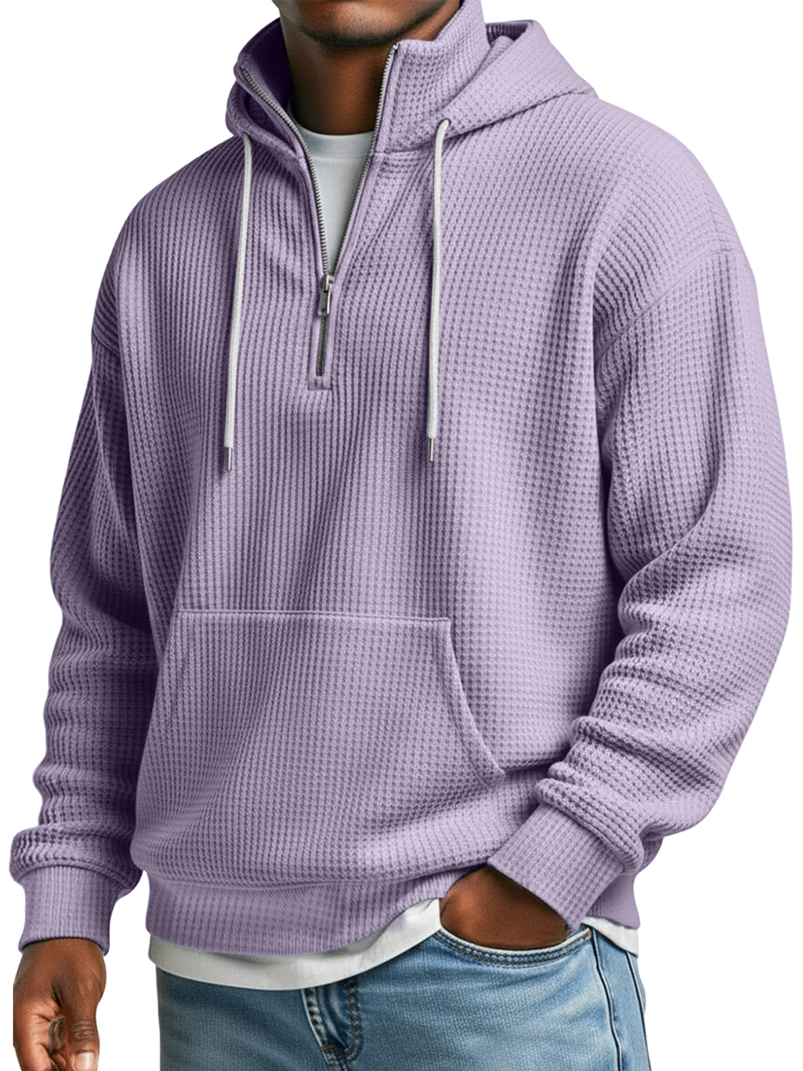 Herren Waffelkragen Reißverschluss Lässiger Lockere Kapuzenpullover-deurabatt