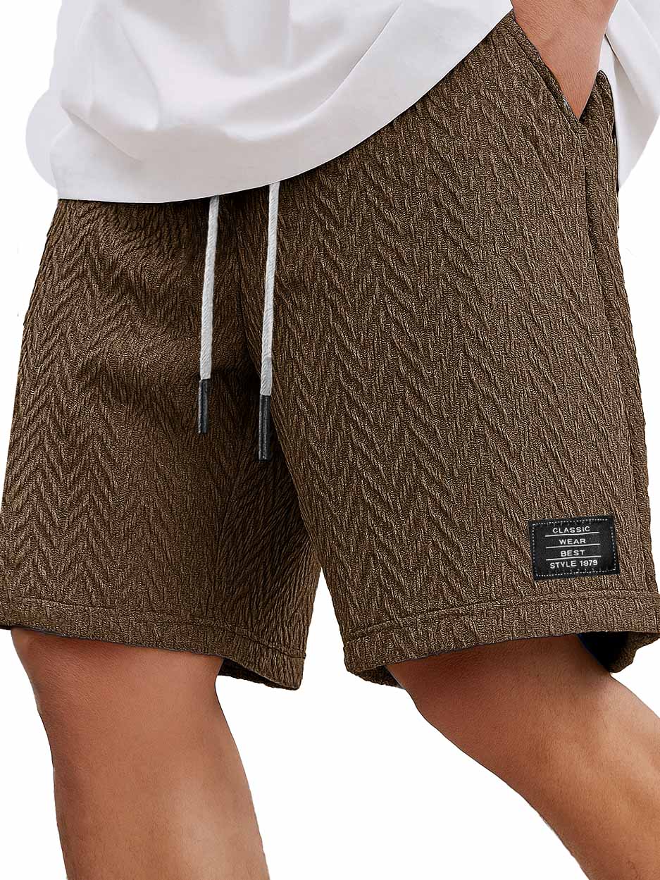 Herrenmode Freizeitliche tägliche strukturierte Stoff bestickte Logo Taschen Shorts-ZierMode