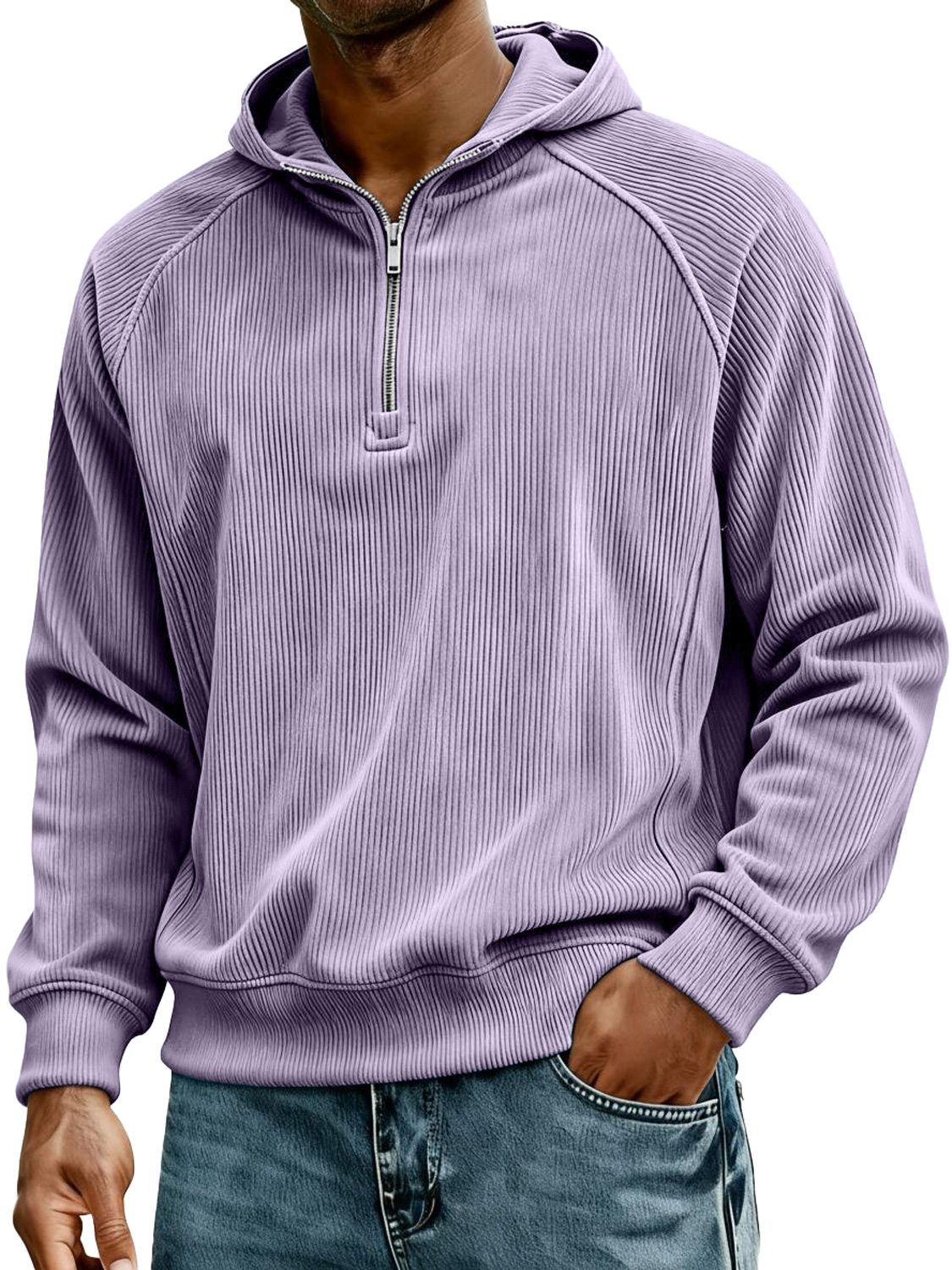 Herren Retro Corduroy Raglan Kapuzenpullover mit Reißverschluss-deurabatt