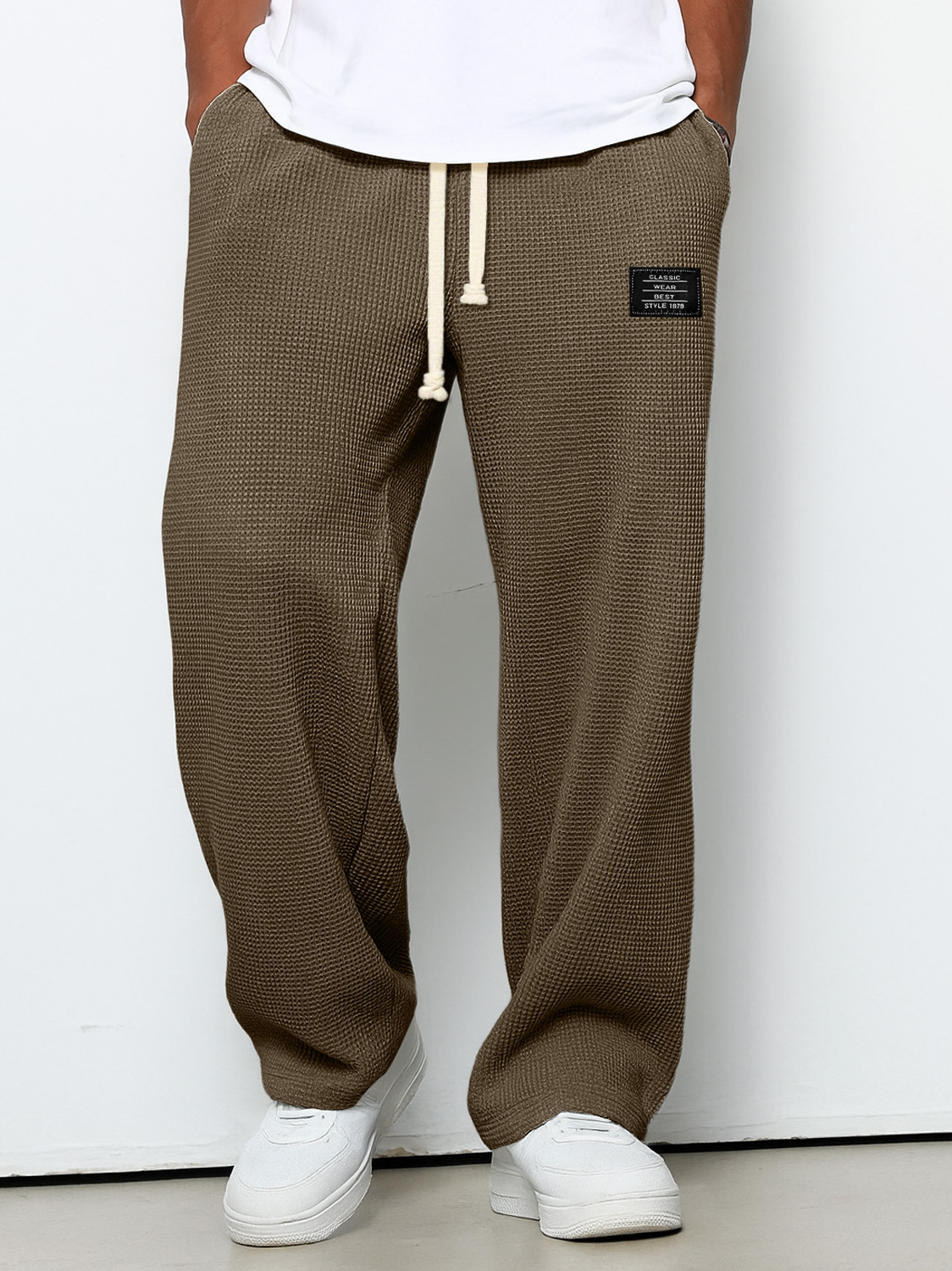 Herren Freizeit Waffel Besticktes Logo Einfache Einfarbige Hose-deurabatt