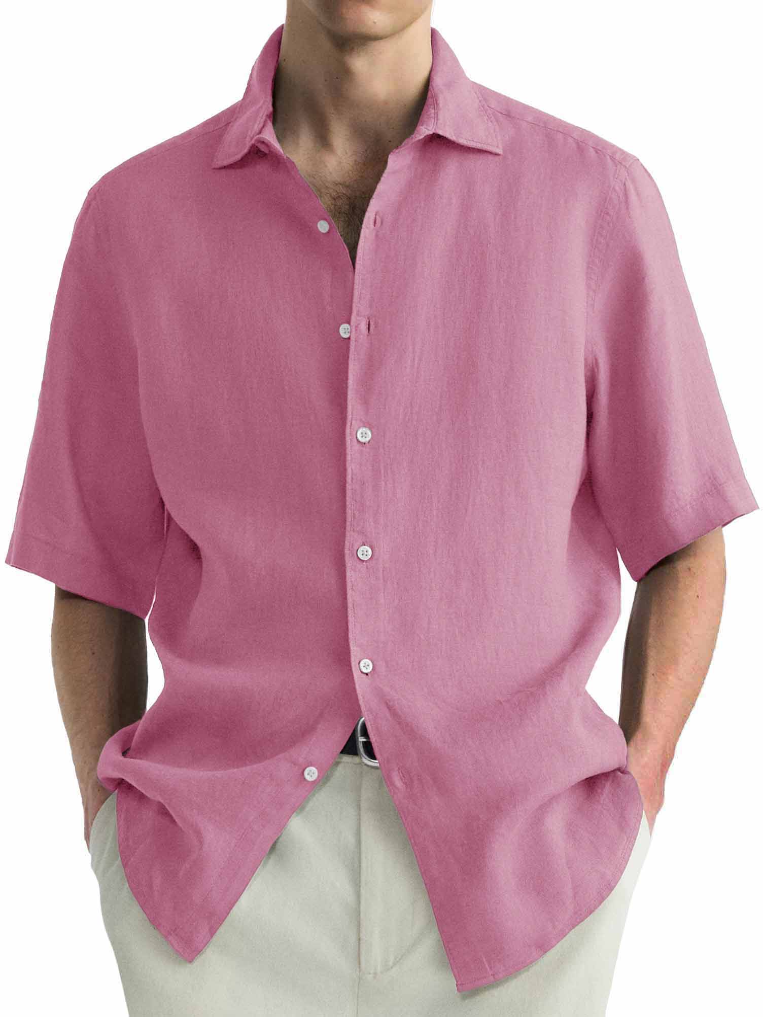 Herren Baumwolle Hawaiian Sommer Bequem Lässig Grundlegend Einfarbig Kurzarmhemd-deurabatt