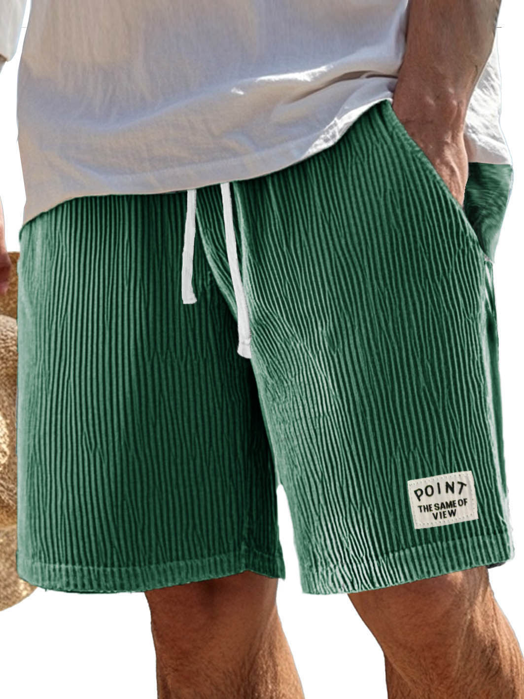 Herrenmode Freizeit Shorts aus geripptem Stoff mit Taschen und gesticktem Logo-ZierMode
