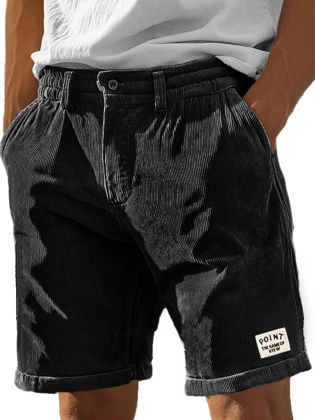 Herrenmode Freizeit Corduroy Logo bestickte Taschen Schnürshorts-ZierMode