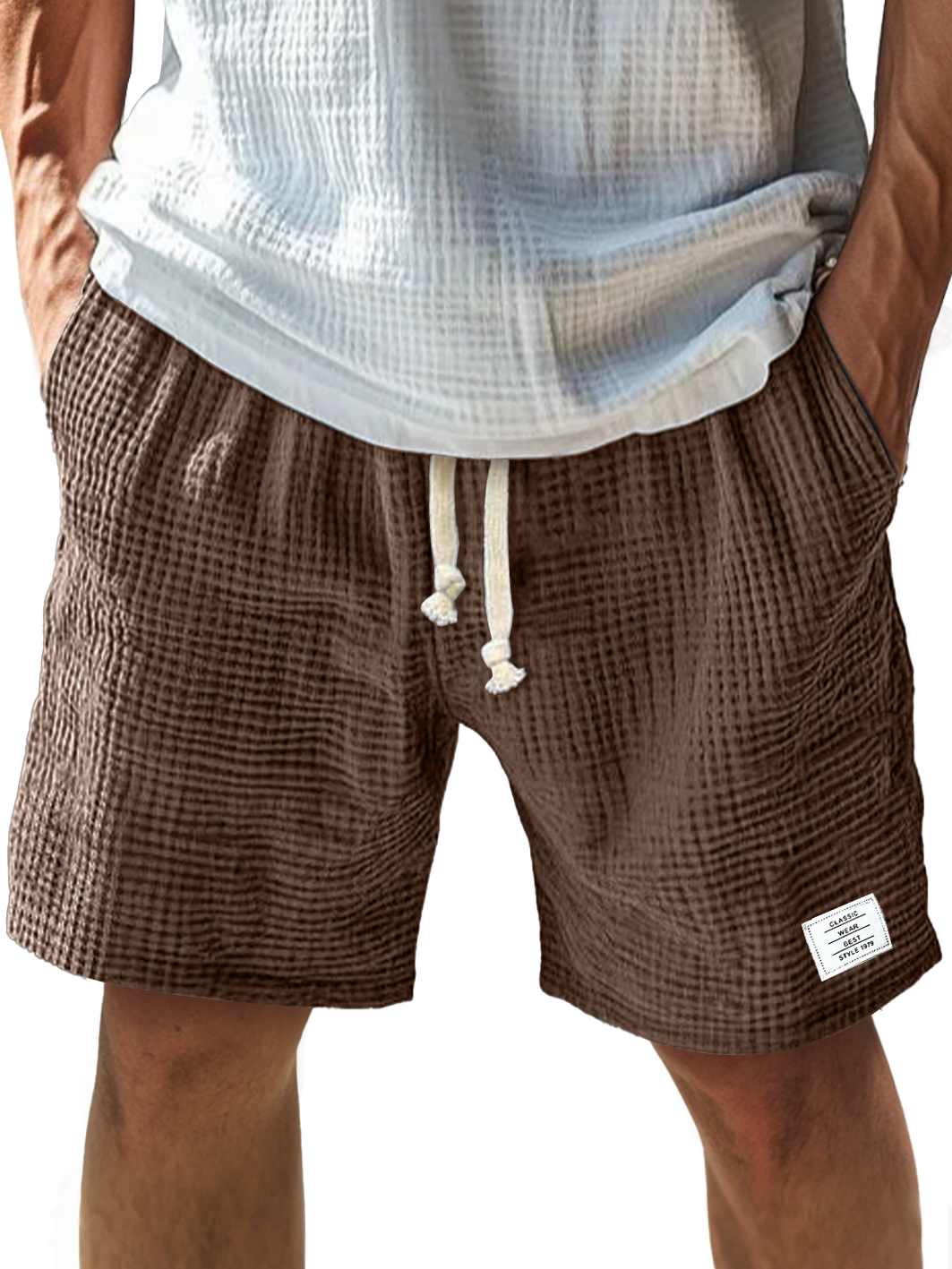 Herren Alltags-Textur Besticktes Logo Elastischer Bund Mit Kordelzug Komfort Shorts-ZierMode