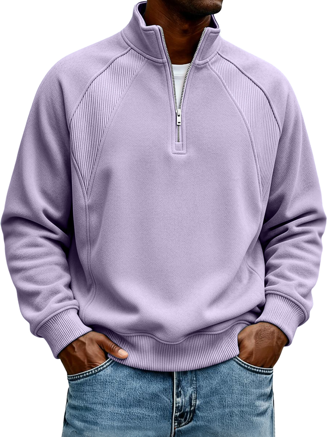 Herren-Sweatshirt mit Stehkragen und Reißverschluss, Raglanärmel-deurabatt