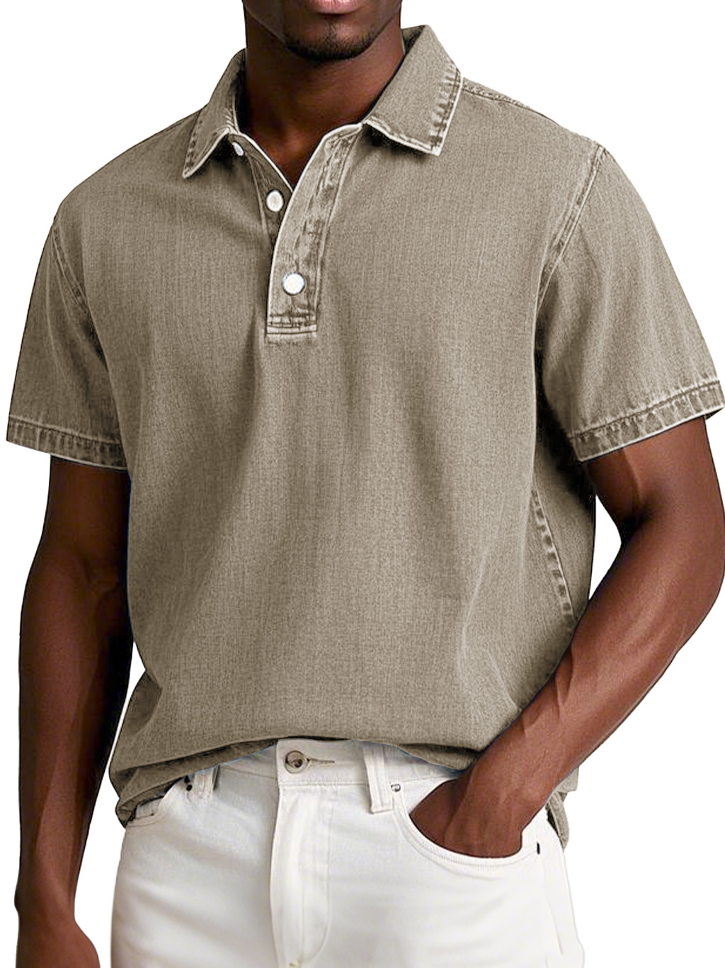 Herrenmode Retro gewaschenes, distressed Baumwolle Revers Kurzarm Polohemd-deurabatt