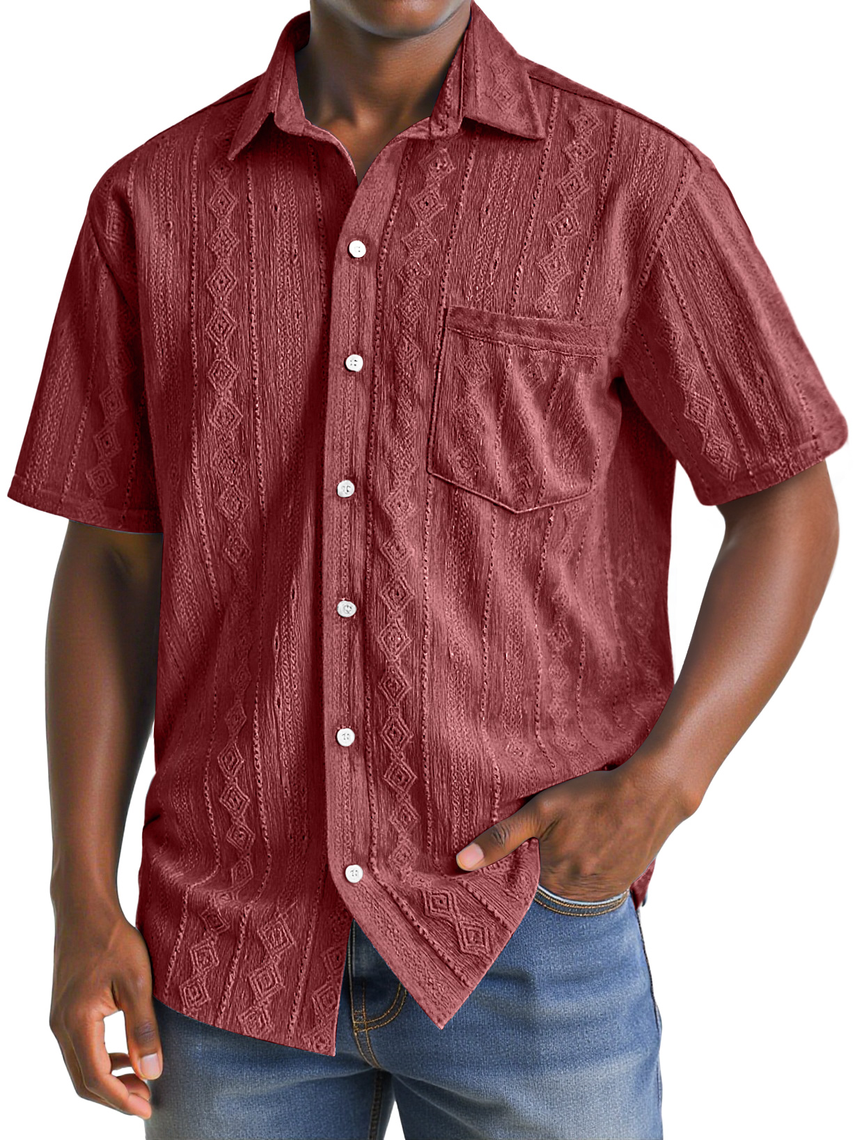Herren Daily Texture Casual Pocket Revers Einfarbig Bequem Kurzarmhemd-deurabatt