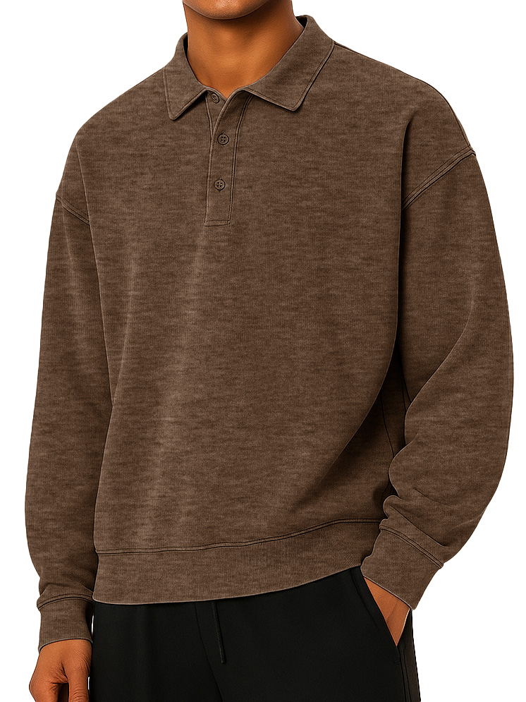 Herren Mode tägliches lässiges Revers Langarm lockeres Hoodie Polohemd-deurabatt