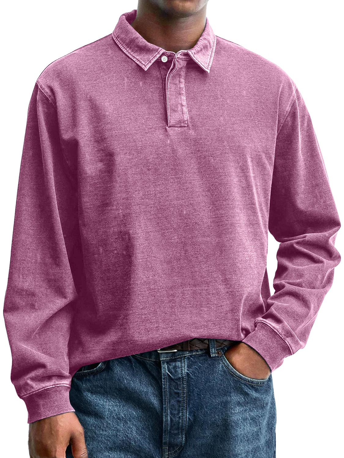 Herren Retro Alltag Kragen Knopf Lässig Langarm Polohemd-deurabatt