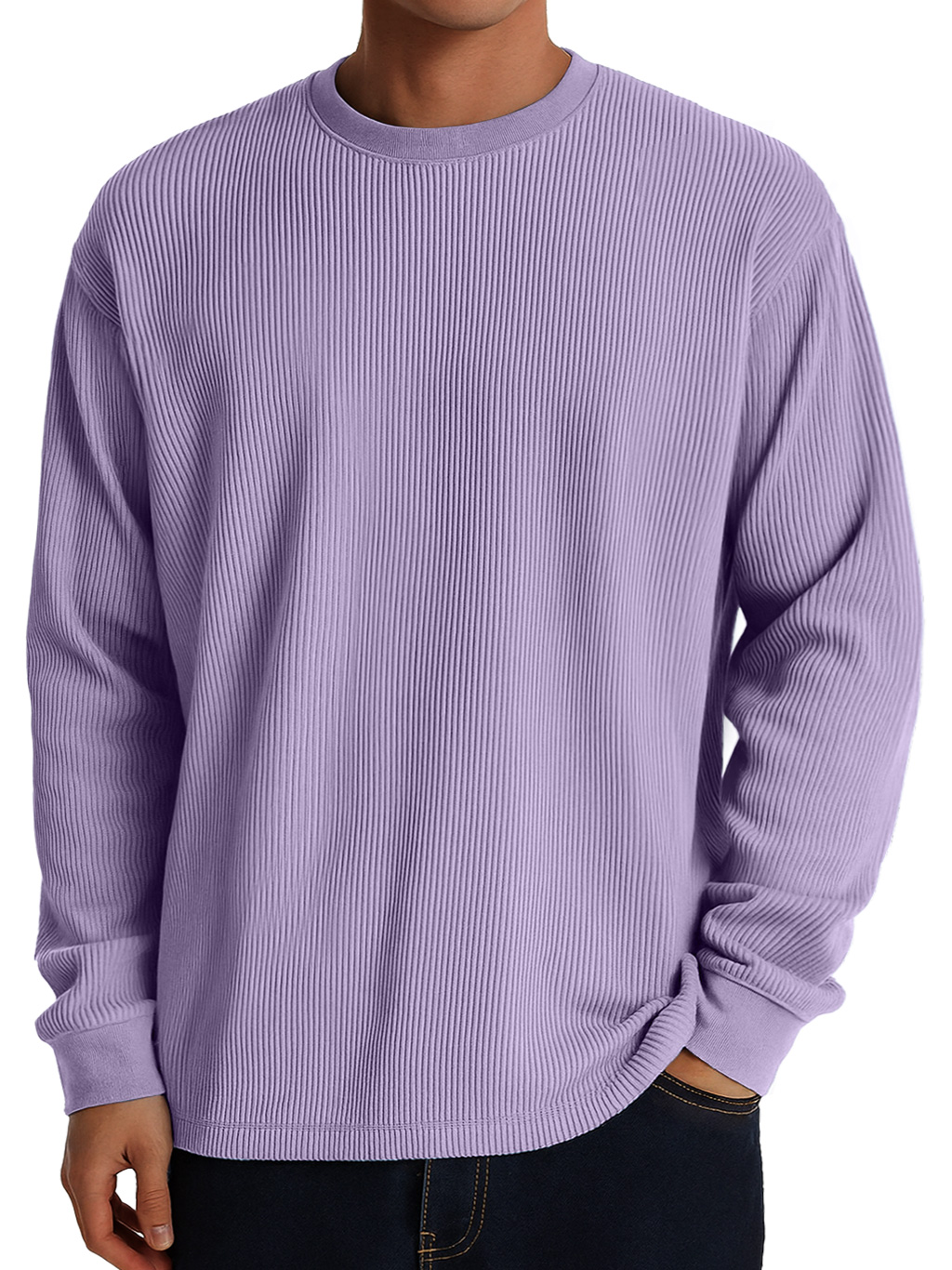 Herren Freizeit Rundhals Ripp Komfortabel Langarm T-Shirt-deurabatt