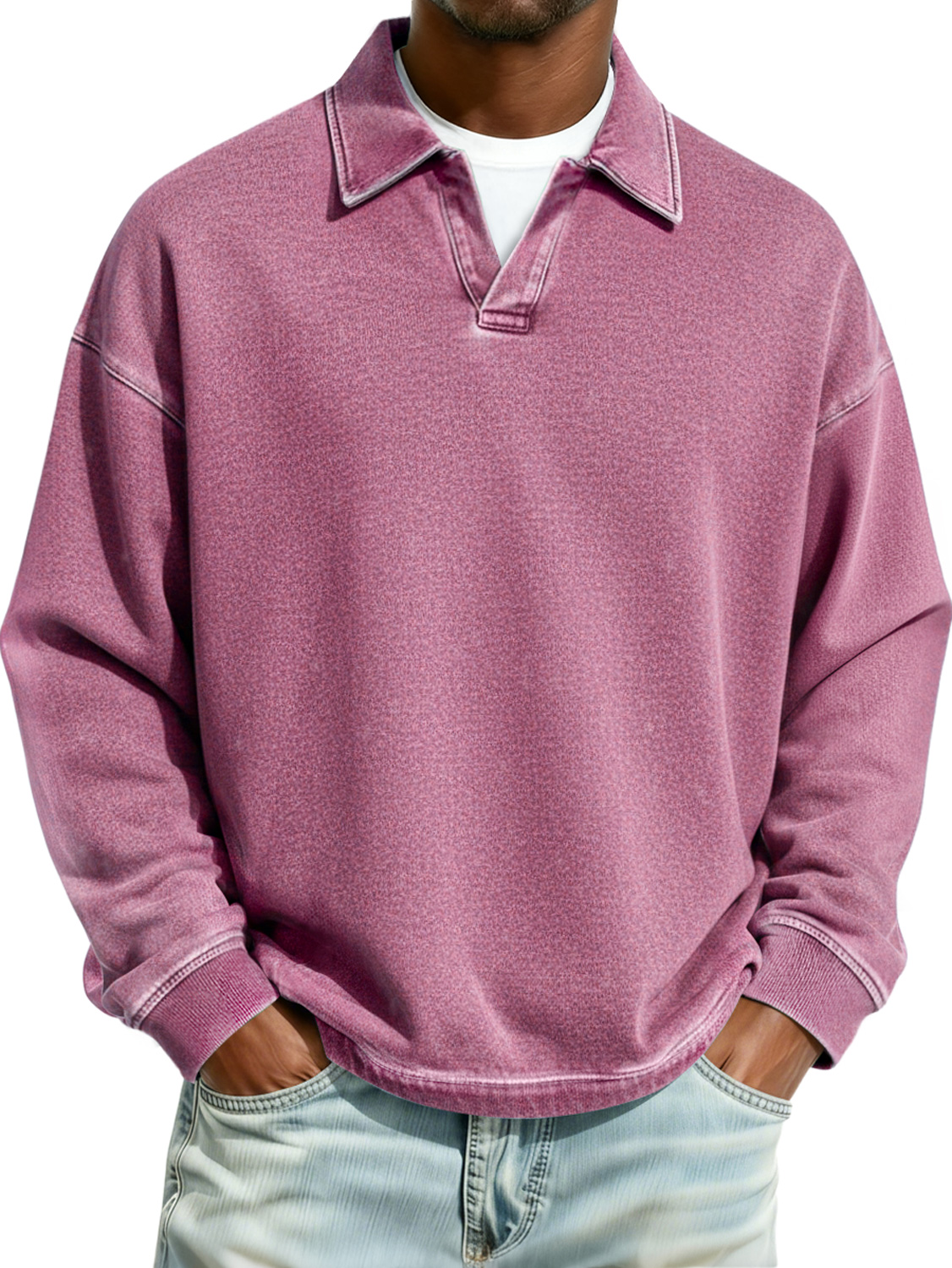 Herren Retro Kragen Freizeit Komfort Langarm Polohemd-deurabatt