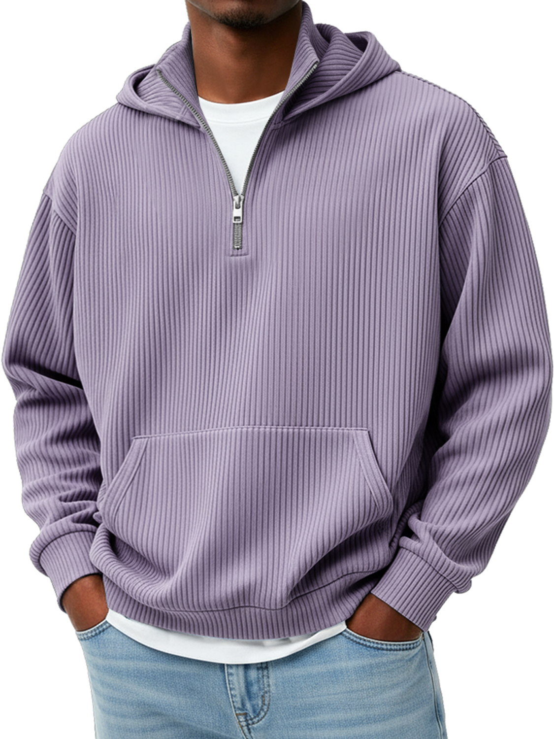 Herren Pit Stripe Stehkragen Reißverschluss Lässiger Lockere Kapuzenpullover-deurabatt