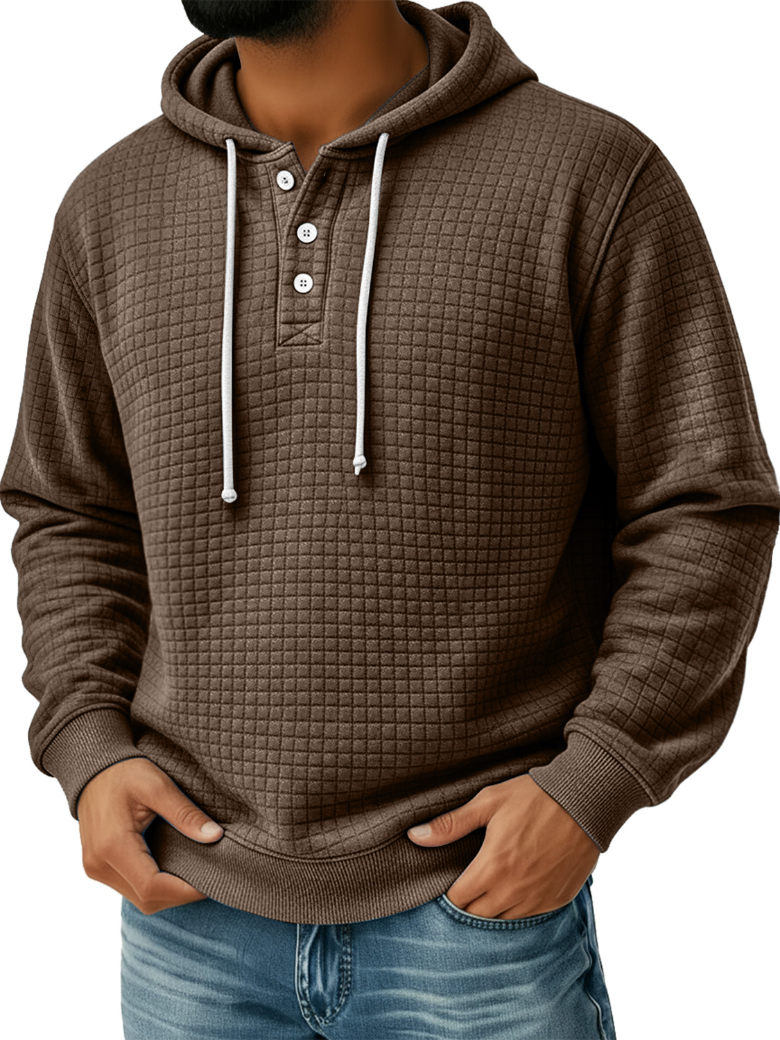 Herren Kleine Karierte Knopf Kapuzen Freizeit Lockere Sweatshirt-deurabatt
