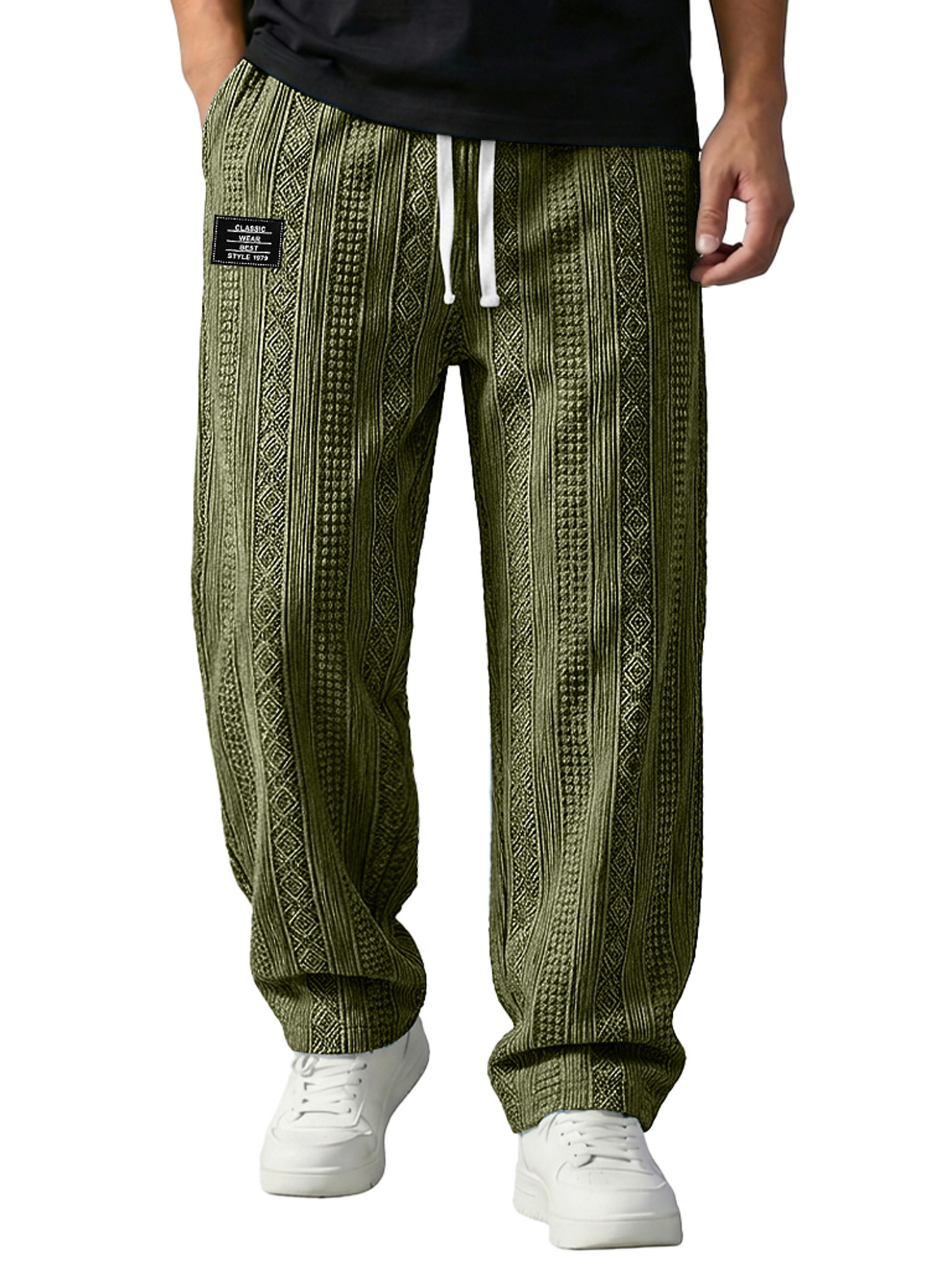 Herren Jacquard Texturierte Bestickte Logo Lässige Lockere Hose Mit Elastischem Bund-deurabatt