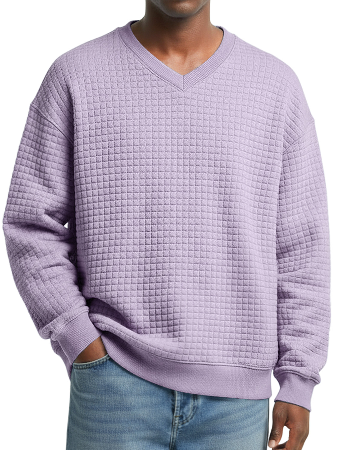 Herren V-Ausschnitt Kleine Karomuster Einfache Freizeit Sweatshirt-deurabatt