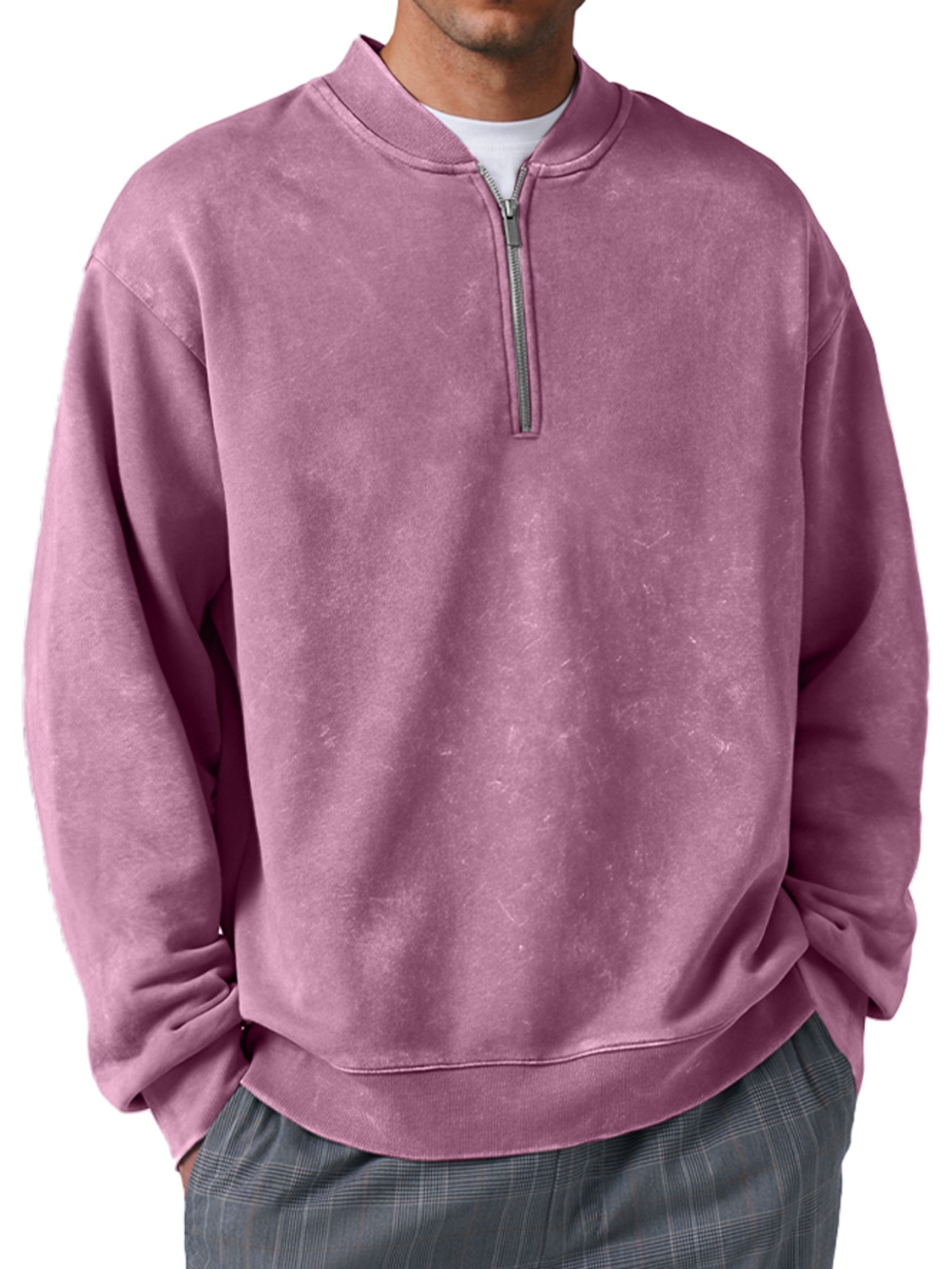Herren Retro Alltags Baseballkragen Reißverschluss Abgenutzt Bequemes Sweatshirt-deurabatt