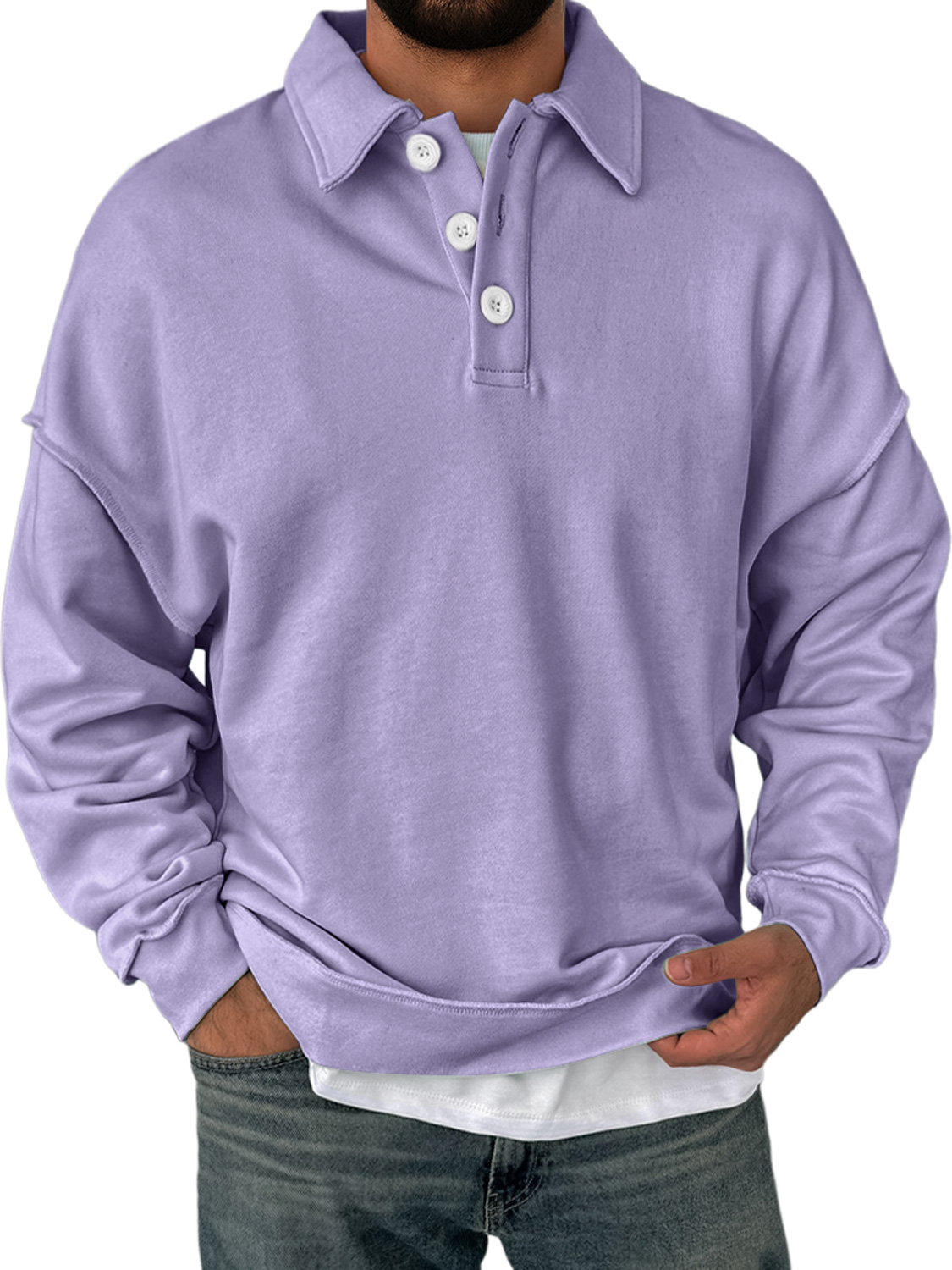 Herren Alltagskragen Knopfverschluss Bequemer Einfarbiger Sweatshirt-deurabatt