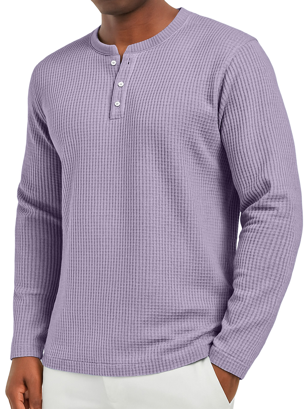 Herren Alltags Waffel Freizeit Button-Down Langarm Henley-deurabatt