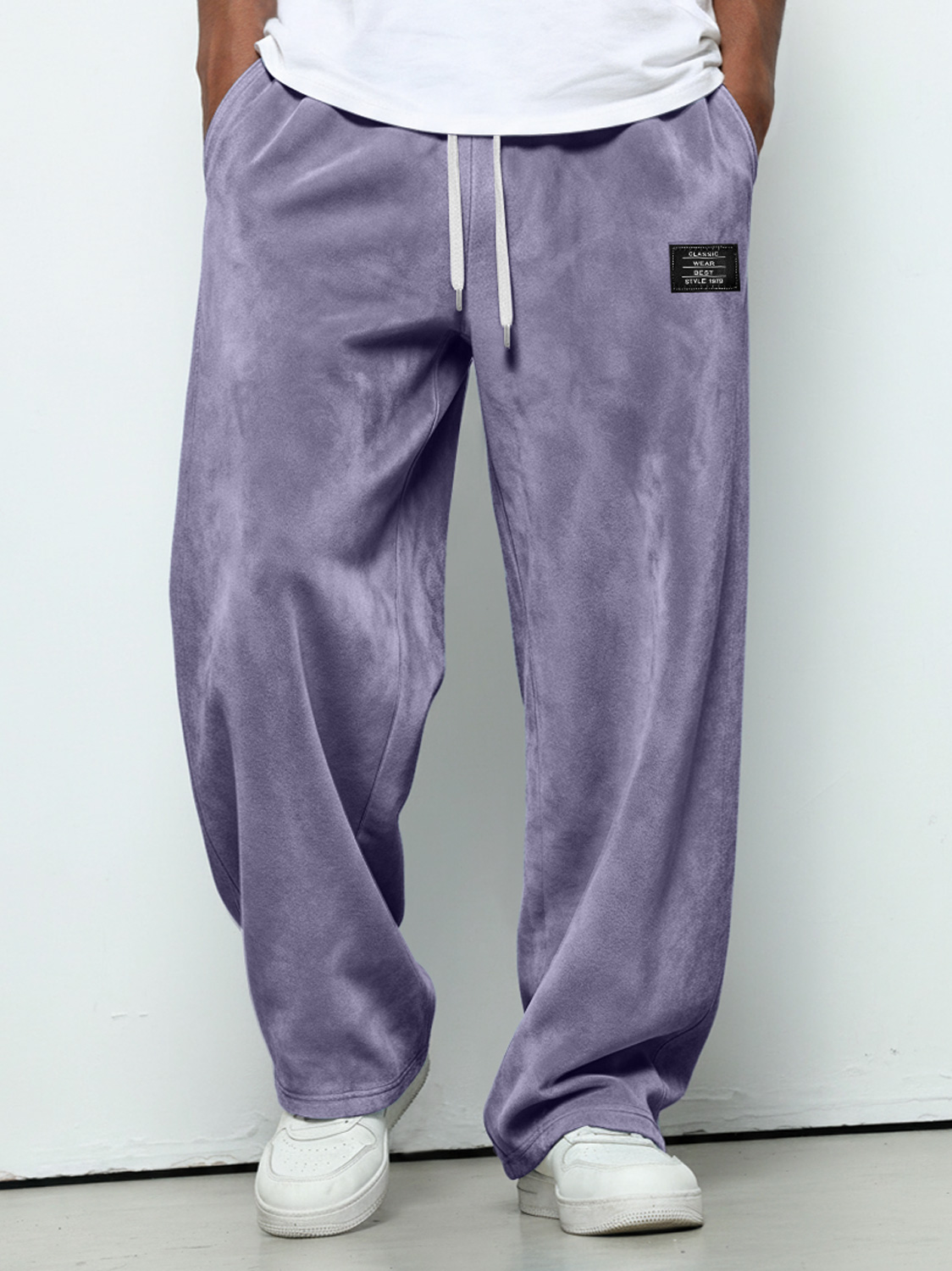 Herren einfache Wildleder bestickte Logo lockere einfarbige Hose-deurabatt