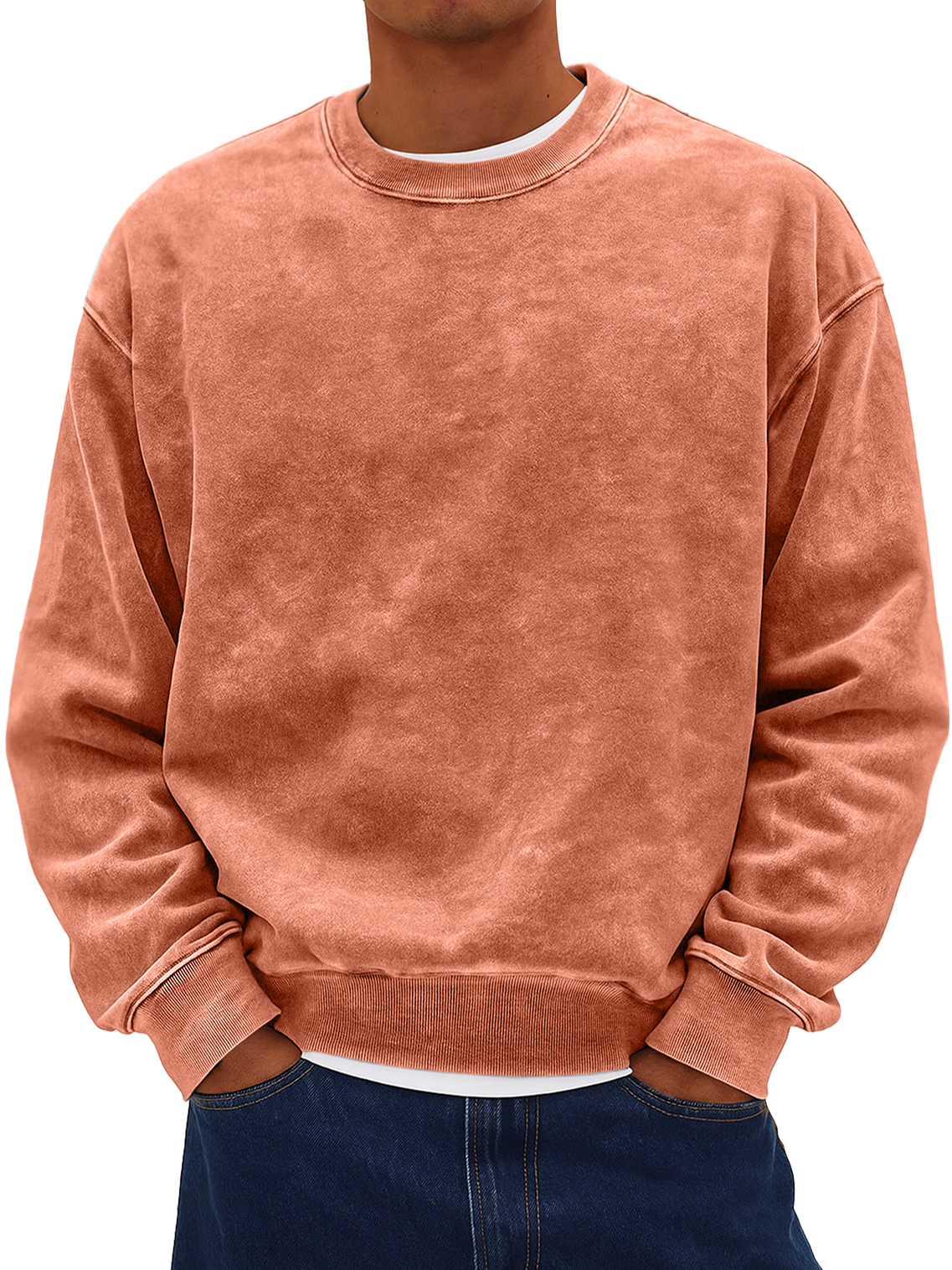 Herren Retro Daily Rundhals Baumwolle gewaschen abgenutzter Sweatshirt-deurabatt